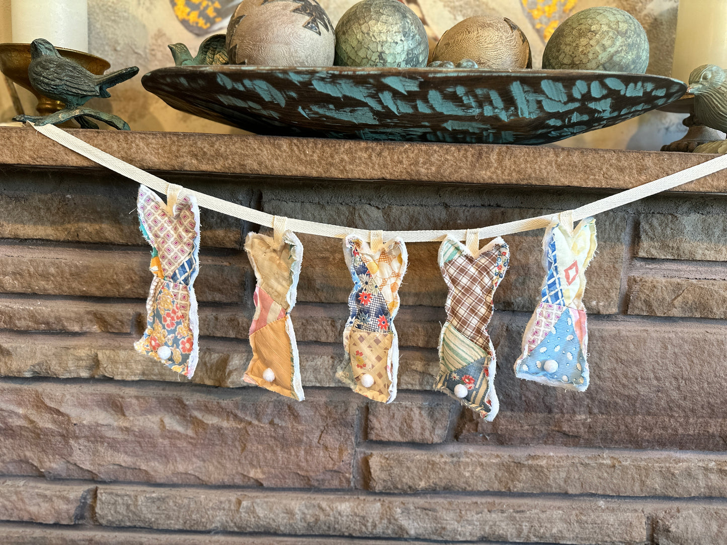 Colorful Repurposed Quilt Spring Bunny Garland, 6 ft.