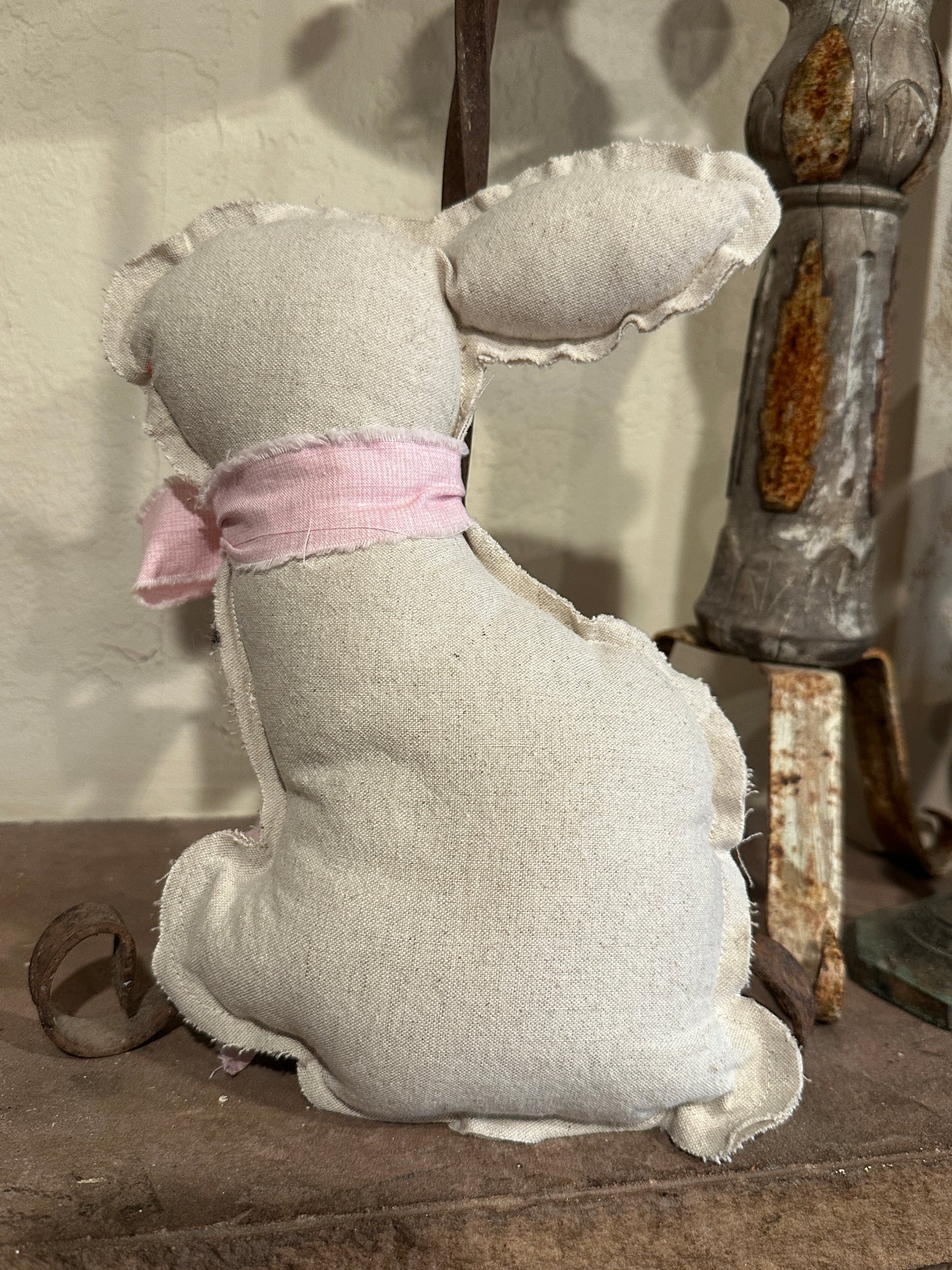 Canvas Plush Easter Bunny with Heart & Bow