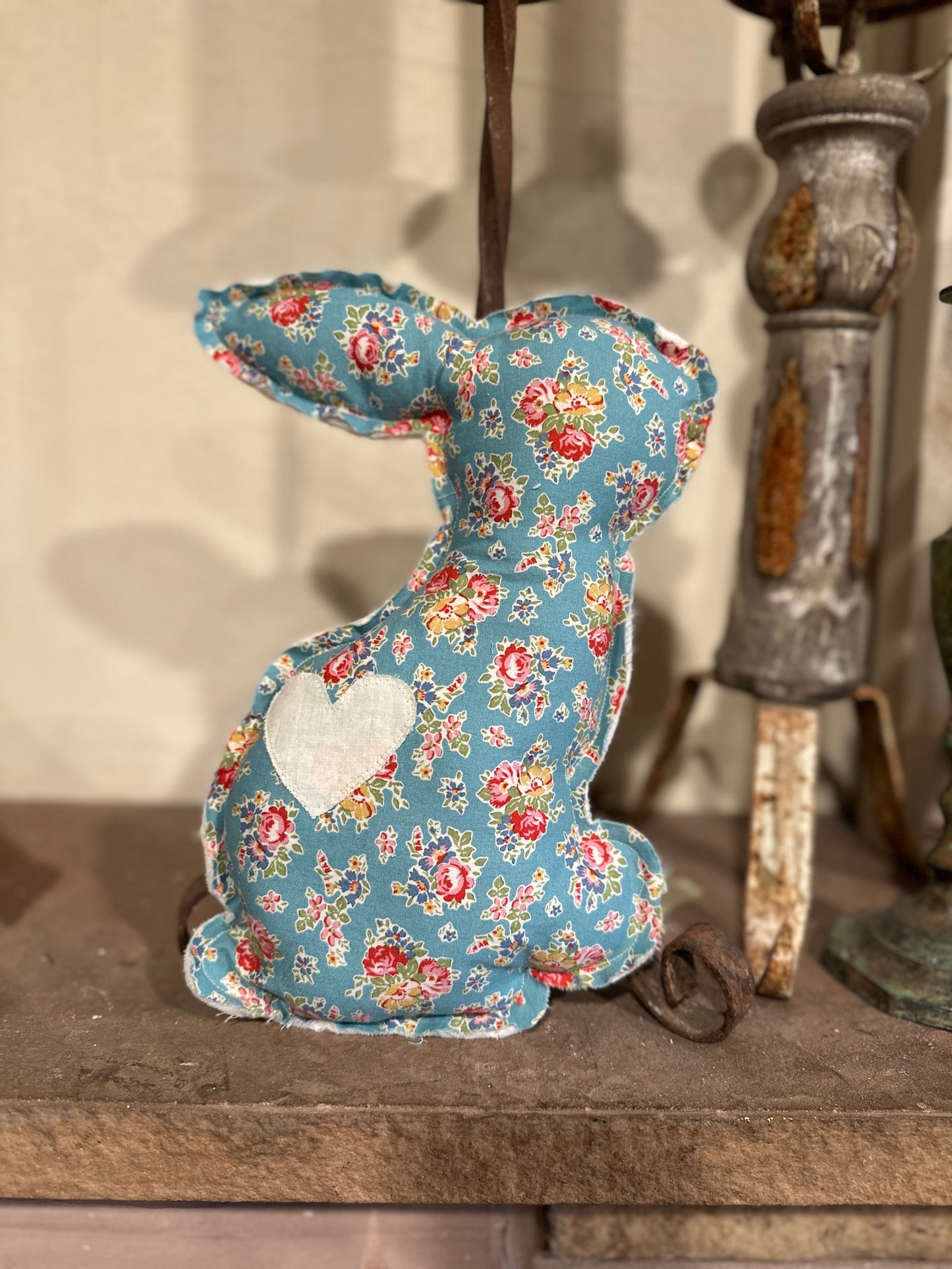 Turquoise & Roses Plush Easter Bunny with Heart