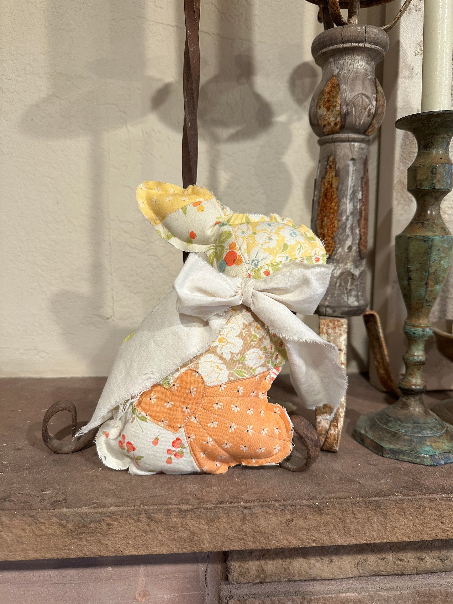 Plush Quilted Spring Easter Bunny with Heart & Bow