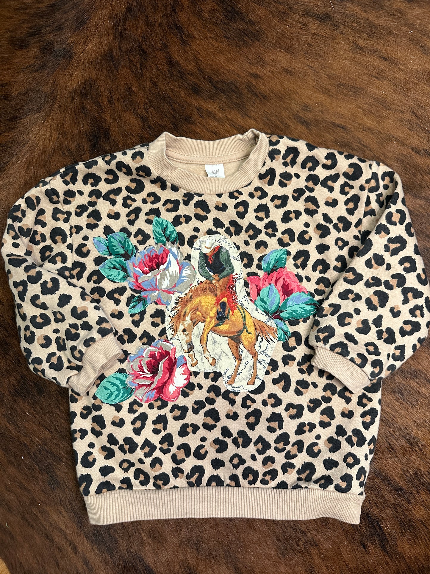 Saddle Bronc Rider & Roses on Leopard, Size 3T
