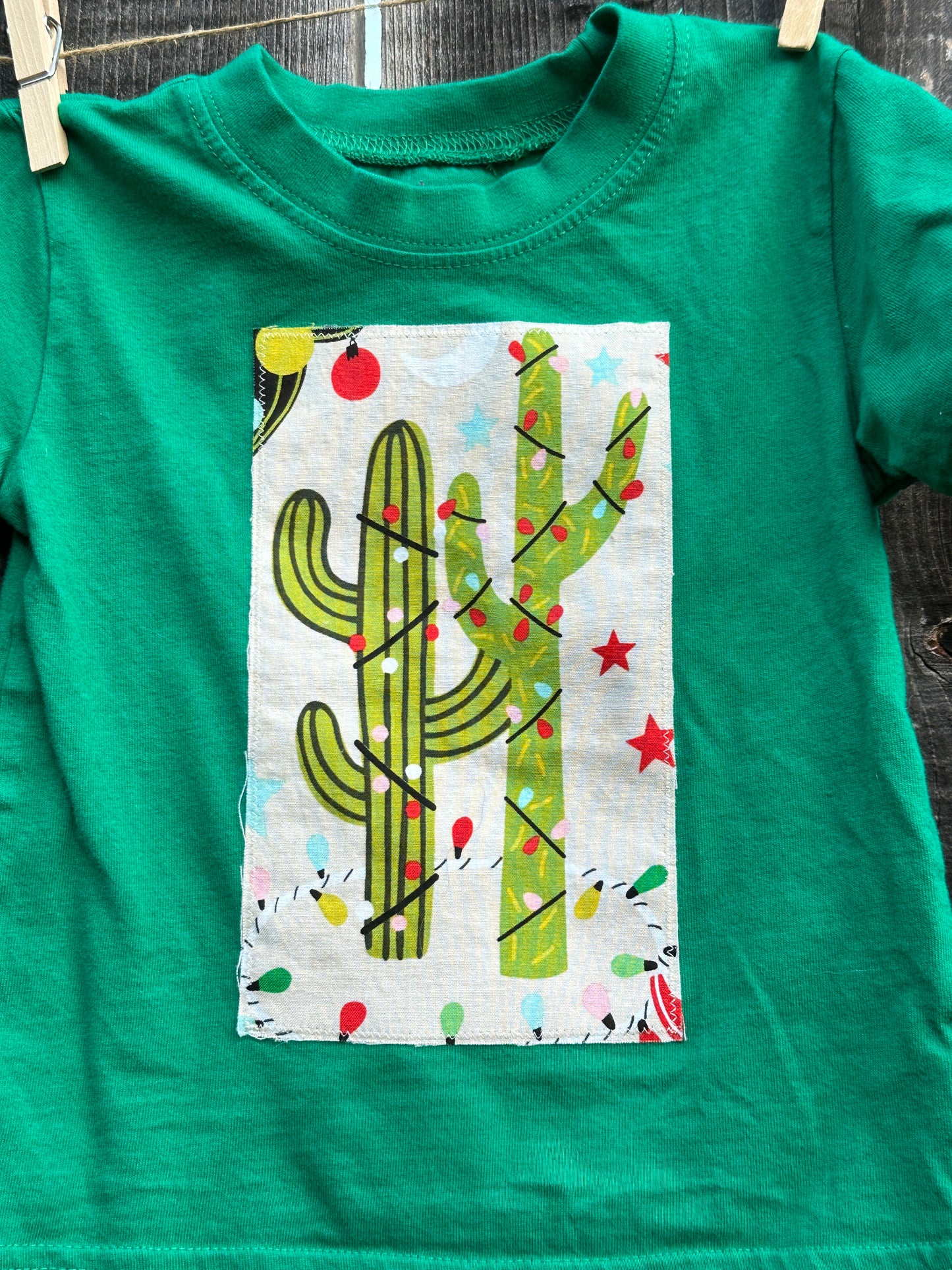 Christmas Cactus on Green Tee, Size 2T