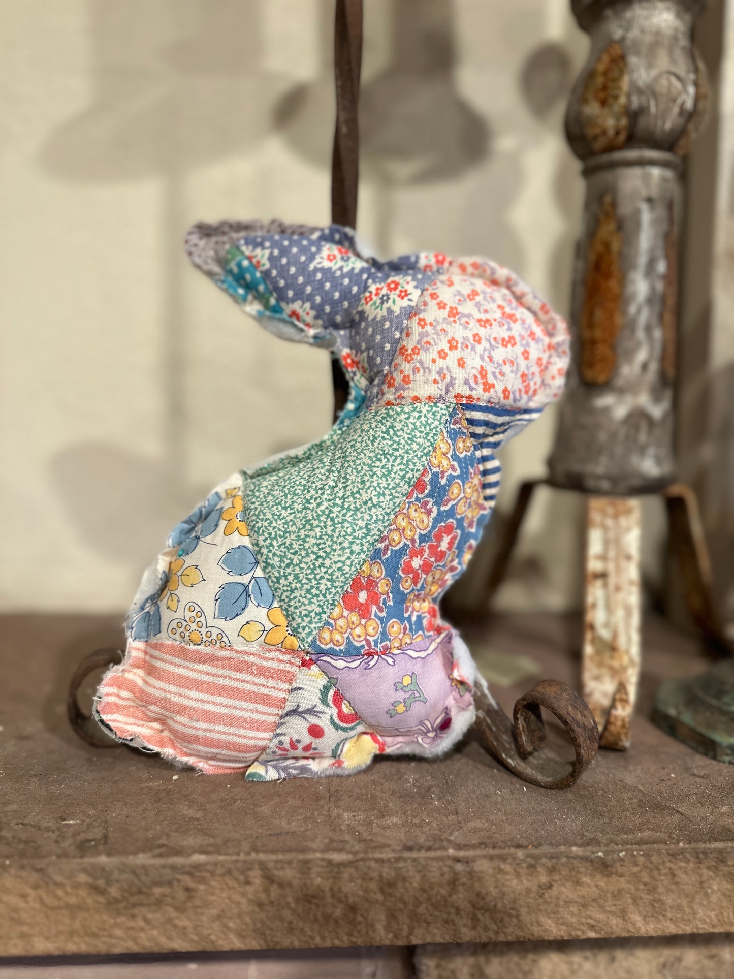 Colorful Repurposed Quilt Plush Easter Bunny #1