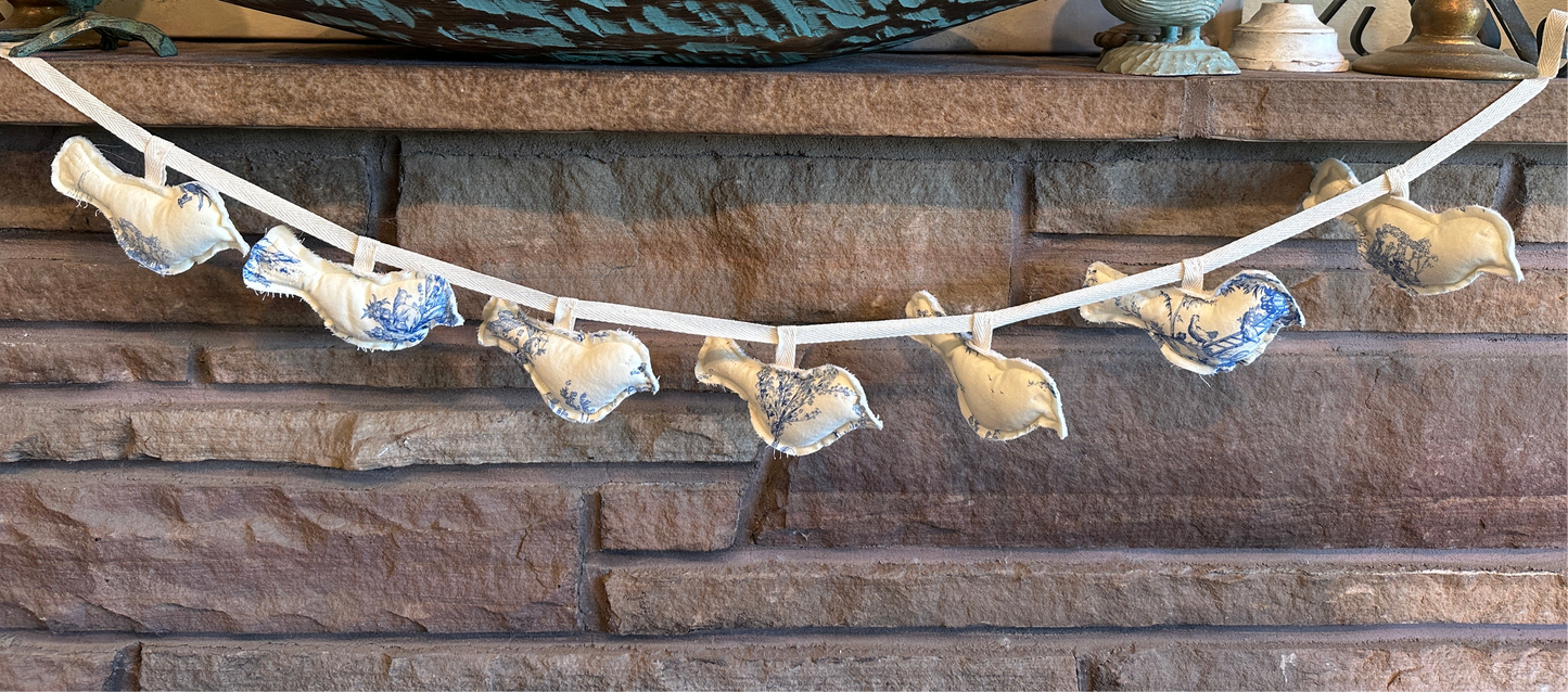 Blue Toile Spring Easter Birds Garland, 6 ft.