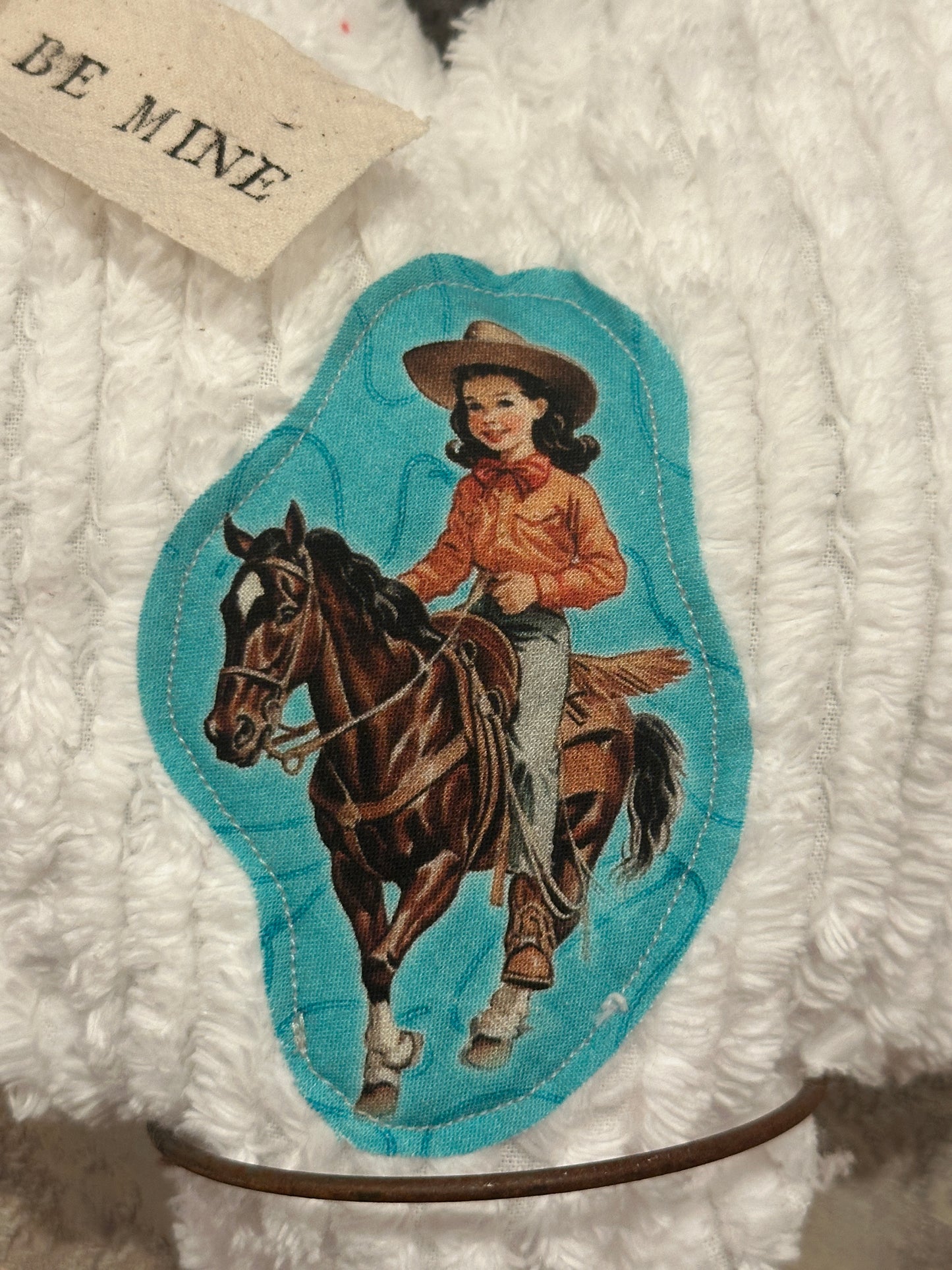 WHITE Chenille Plushie Cowgirl Heart #3