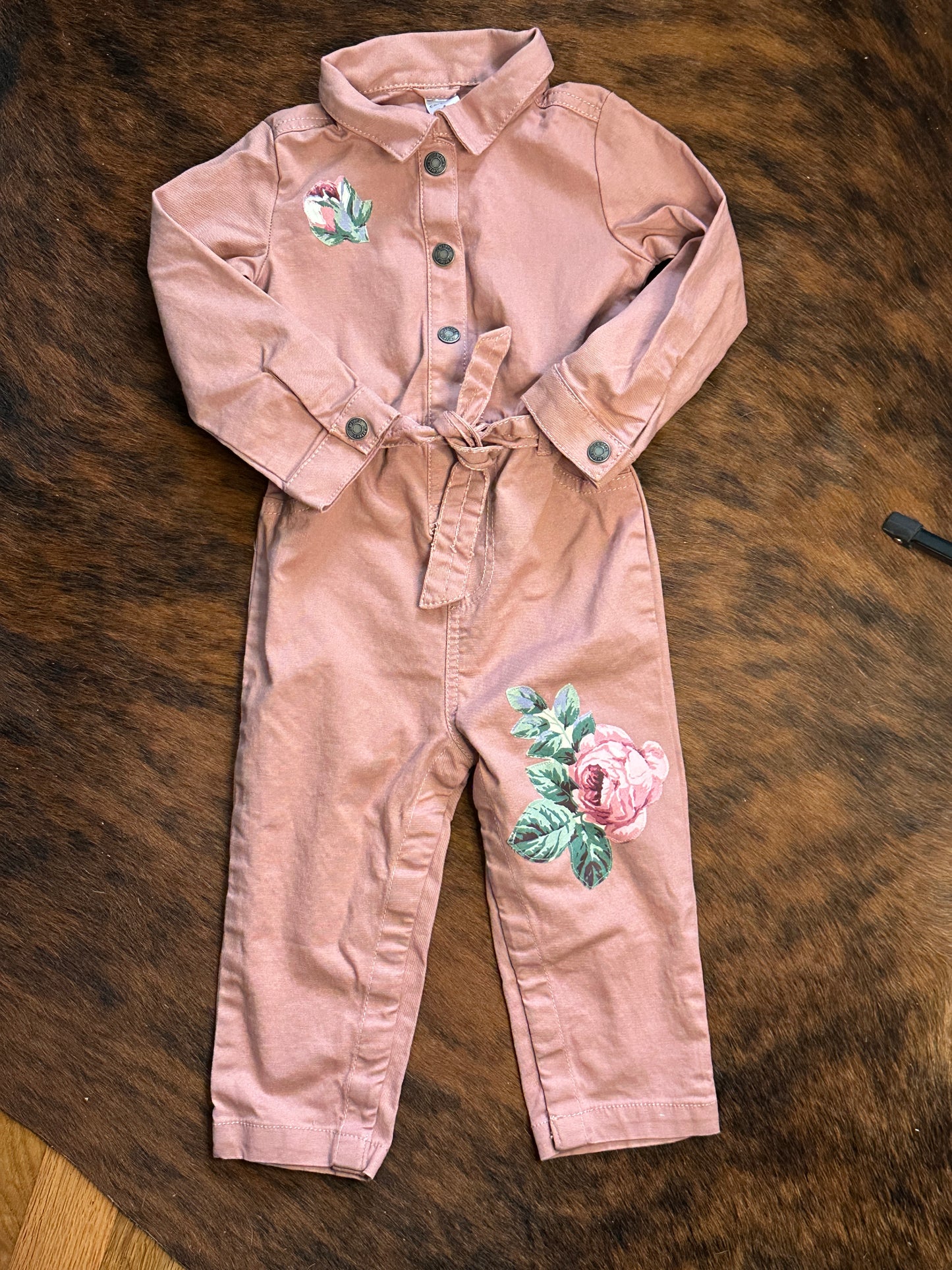 Bronc and Roses on Pink Jumpsuit, Size 24 mons.