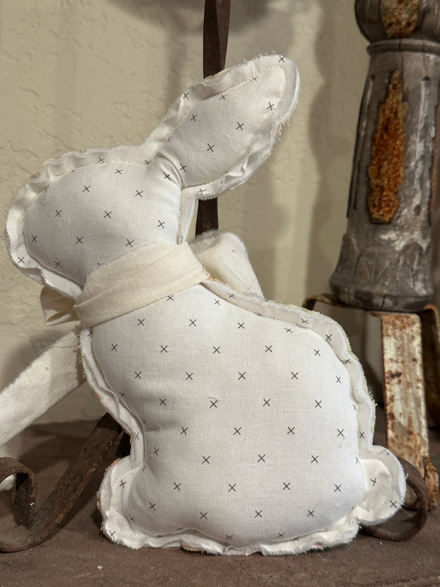 Plush Quilted Spring Easter Bunny with Heart & Bow