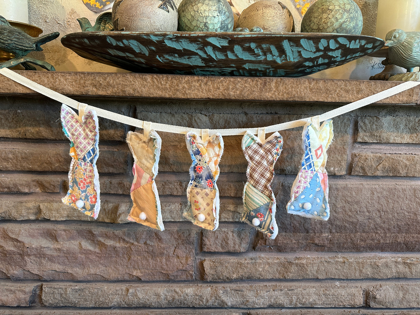 Colorful Repurposed Quilt Spring Bunny Garland, 6 ft.