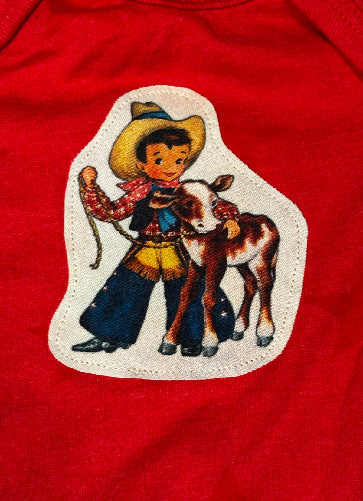 Red Vintage Cowboys Bib, Burp Cloth & Onesie Set, Size 6 mons.
