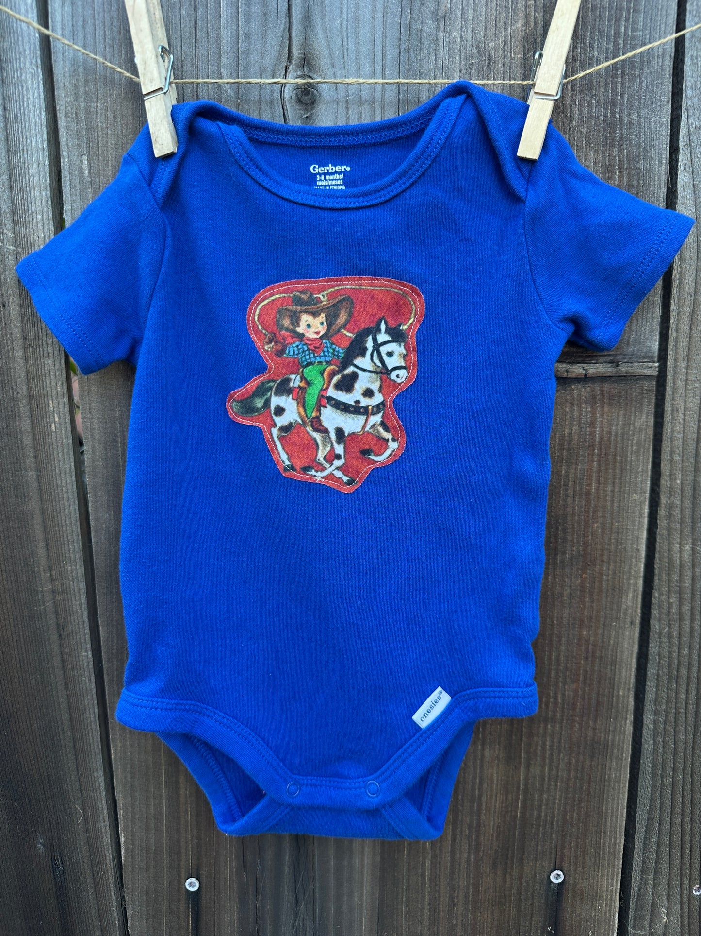 Vintage Cowkid Roper on Blue, Size 3-6 mons.