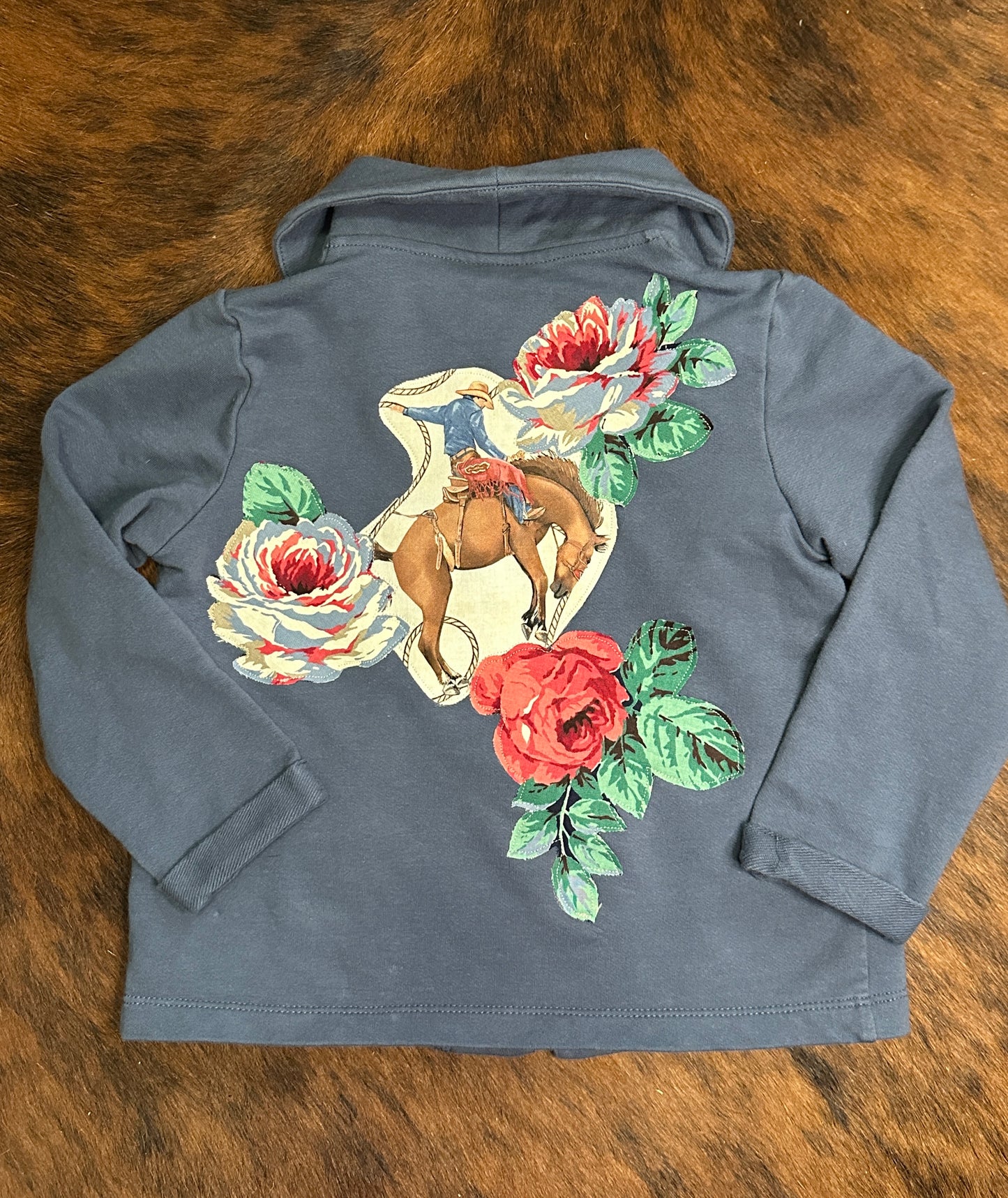 Varsity Shawl Collar Jersey Cardigan with Bronc & Roses, Size 3T