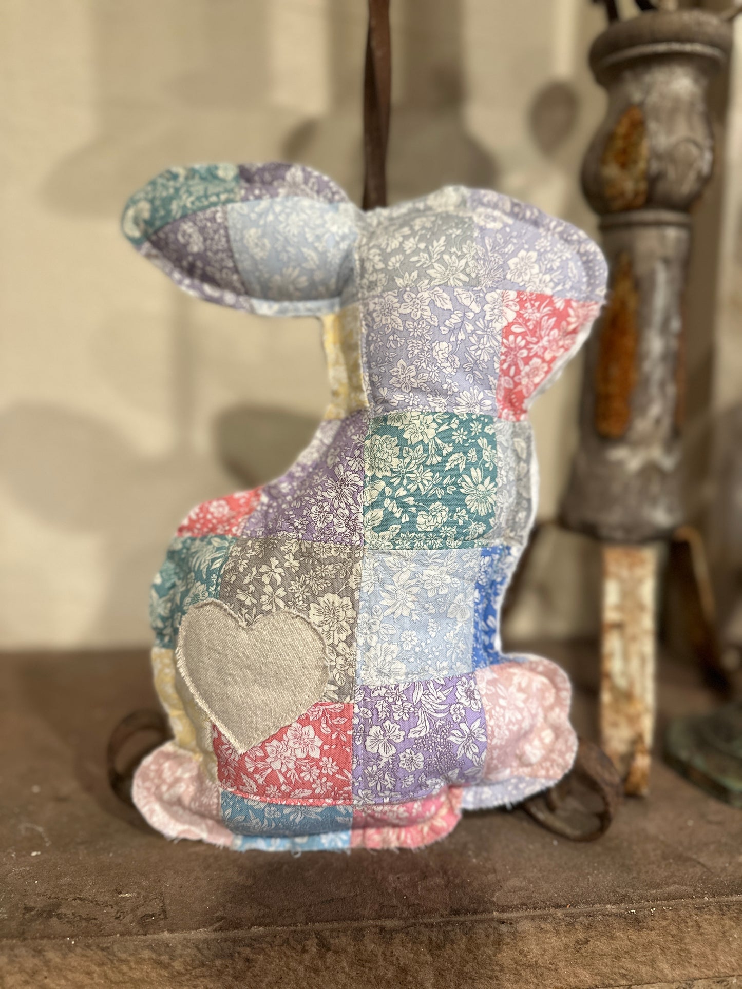 Pastel Quilted Plush Easter Bunny with Canvas Heart