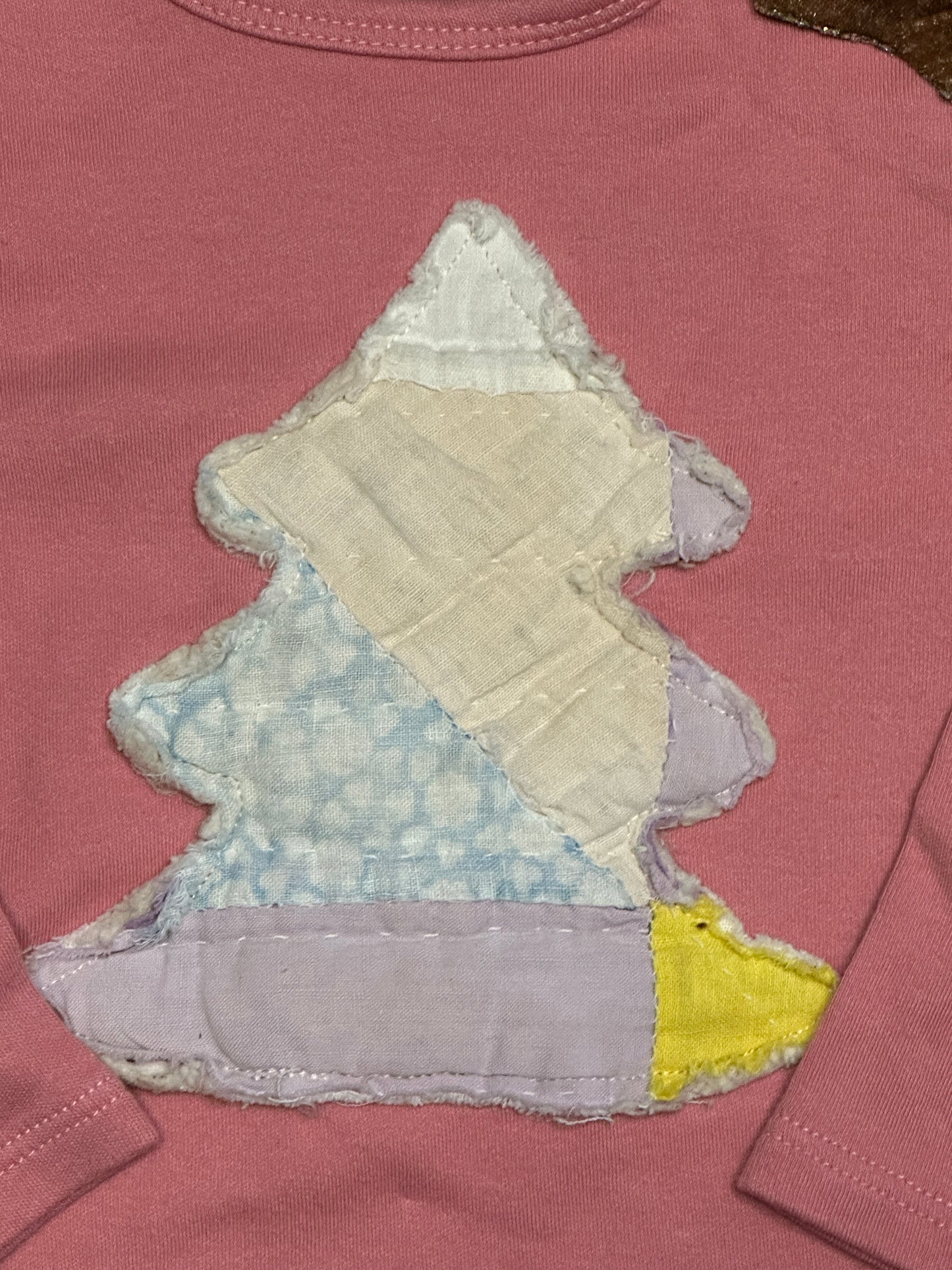 Upcycled Christmas Tree Long Sleeve Onesie, Size 6-9 mons.