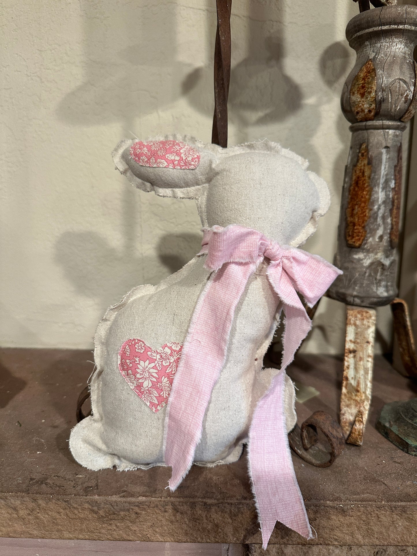 Canvas Plush Easter Bunny with Heart & Bow