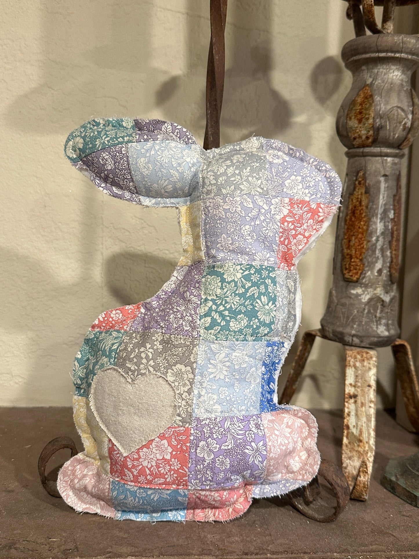Pastel Quilted Plush Easter Bunny with Canvas Heart