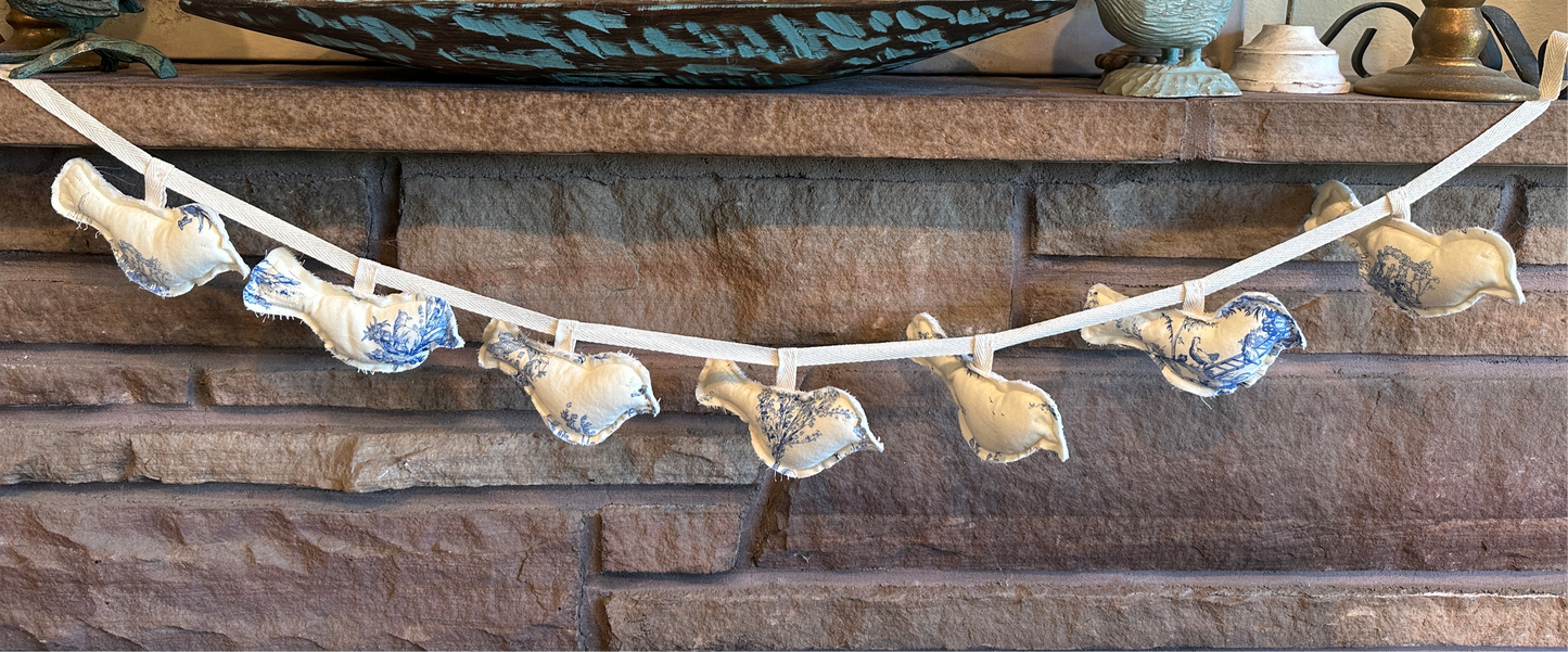Blue Toile Spring Easter Birds Garland, 6 ft.