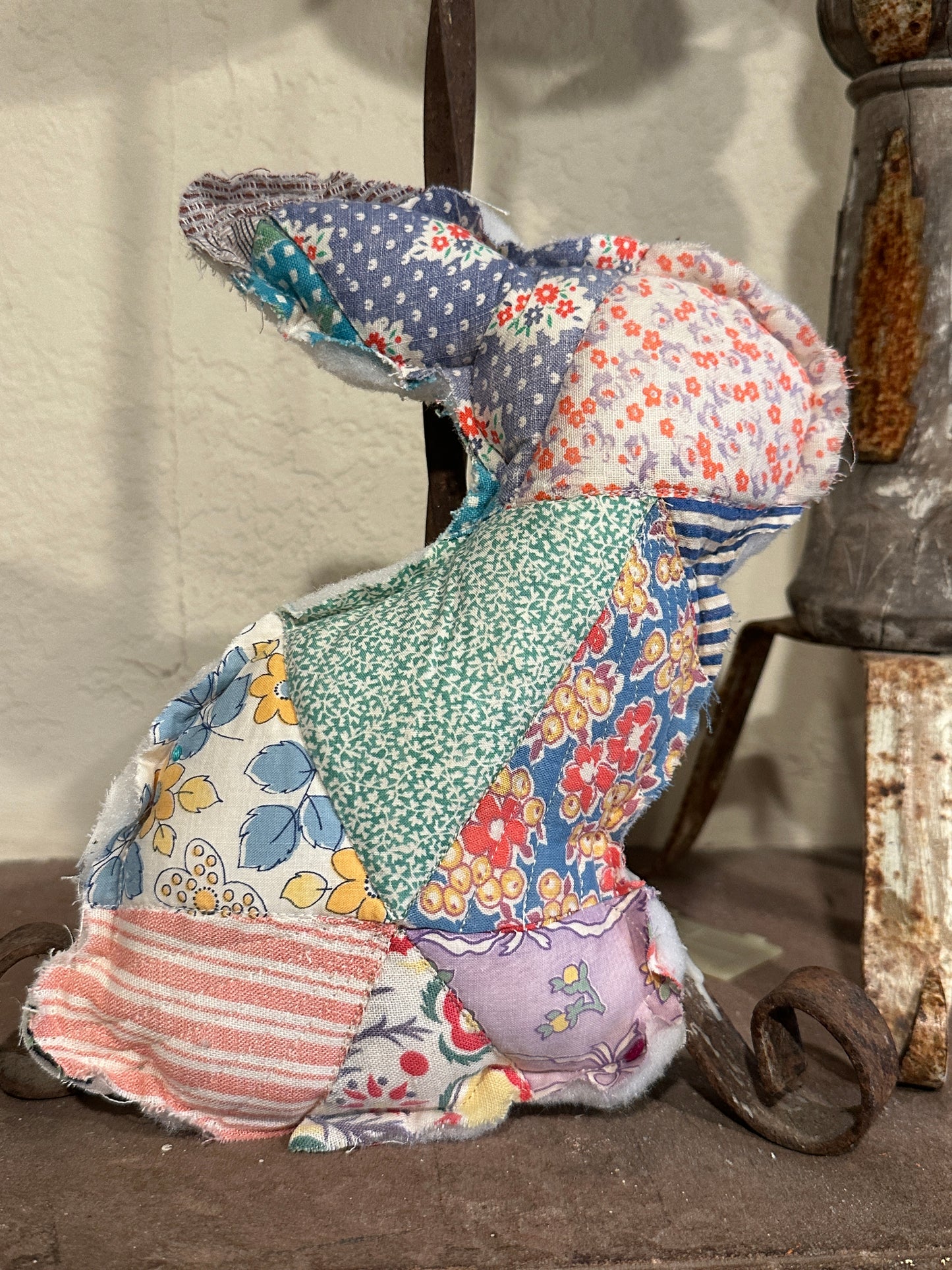 Colorful Repurposed Quilt Plush Easter Bunny #1