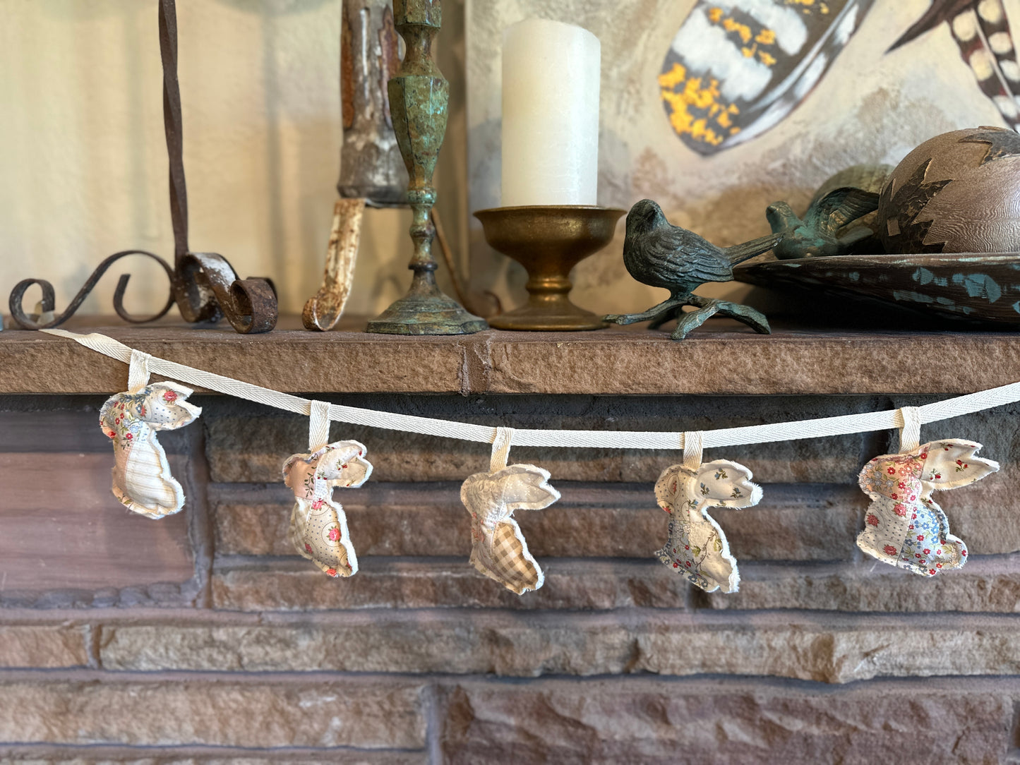 Pastel Floral Quilted Spring Bunny Garland, 6 ft.