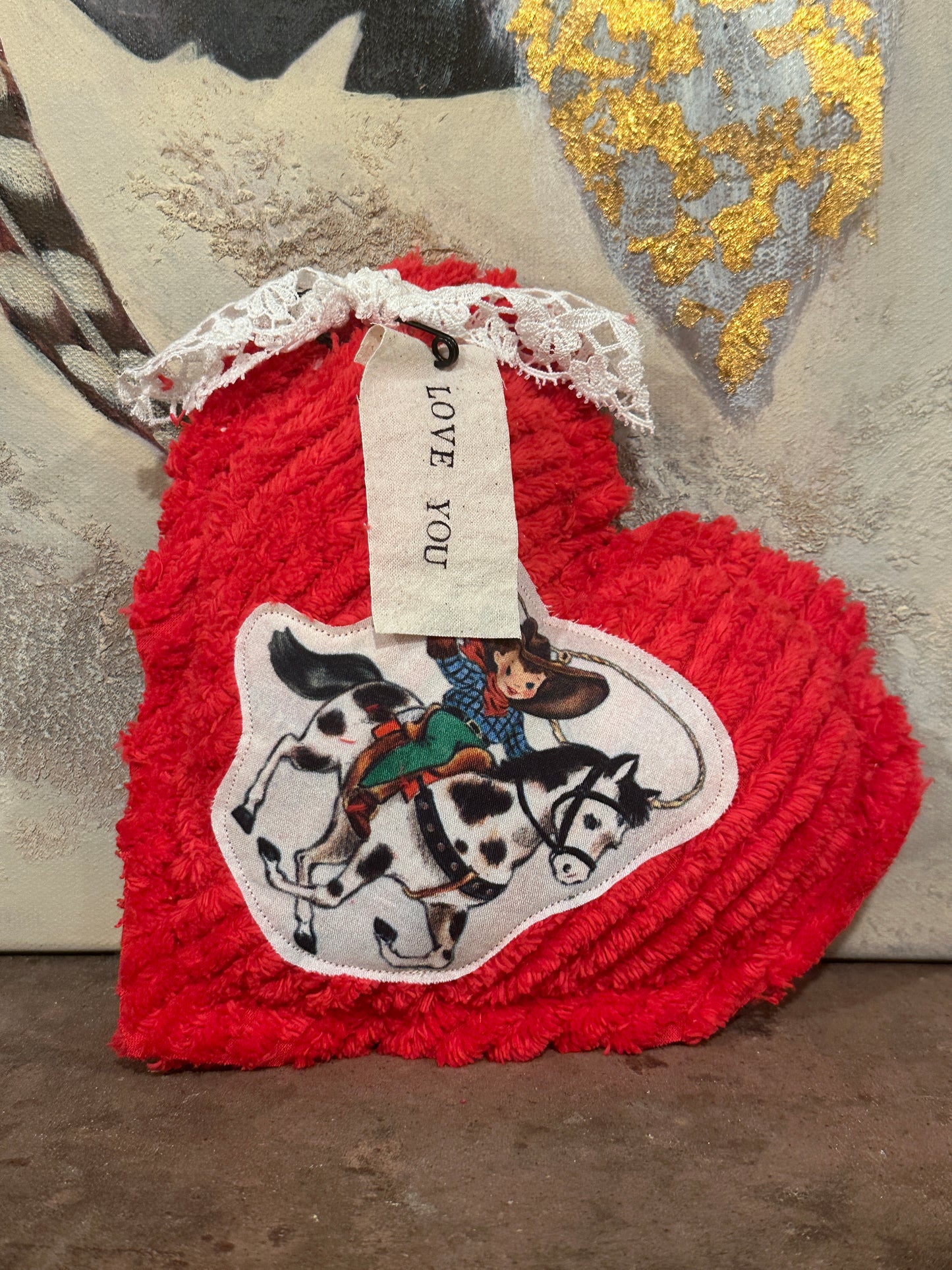 RED Chenille Plushie Cowboy Heart #3