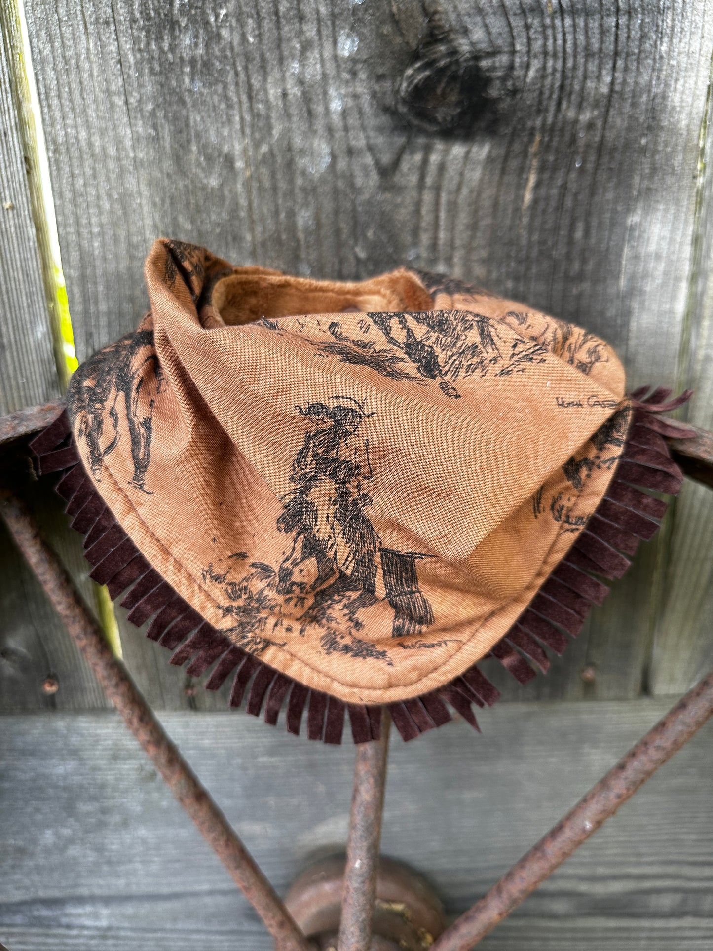 Barrel Racer Sketch on Brown Buckaroo Baby Bib