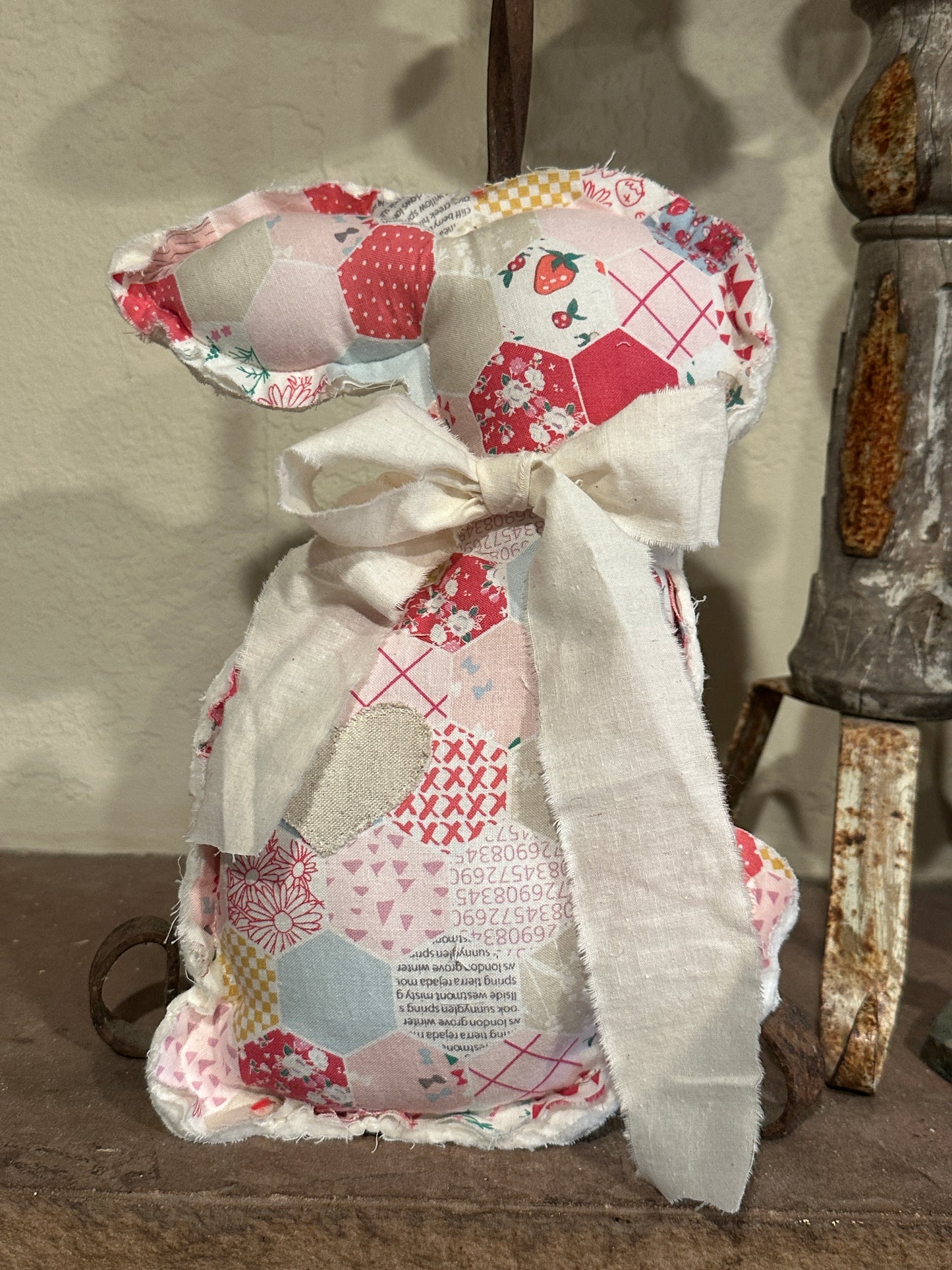 Pink Hexagon Plush Easter Bunny with Heart & Bow