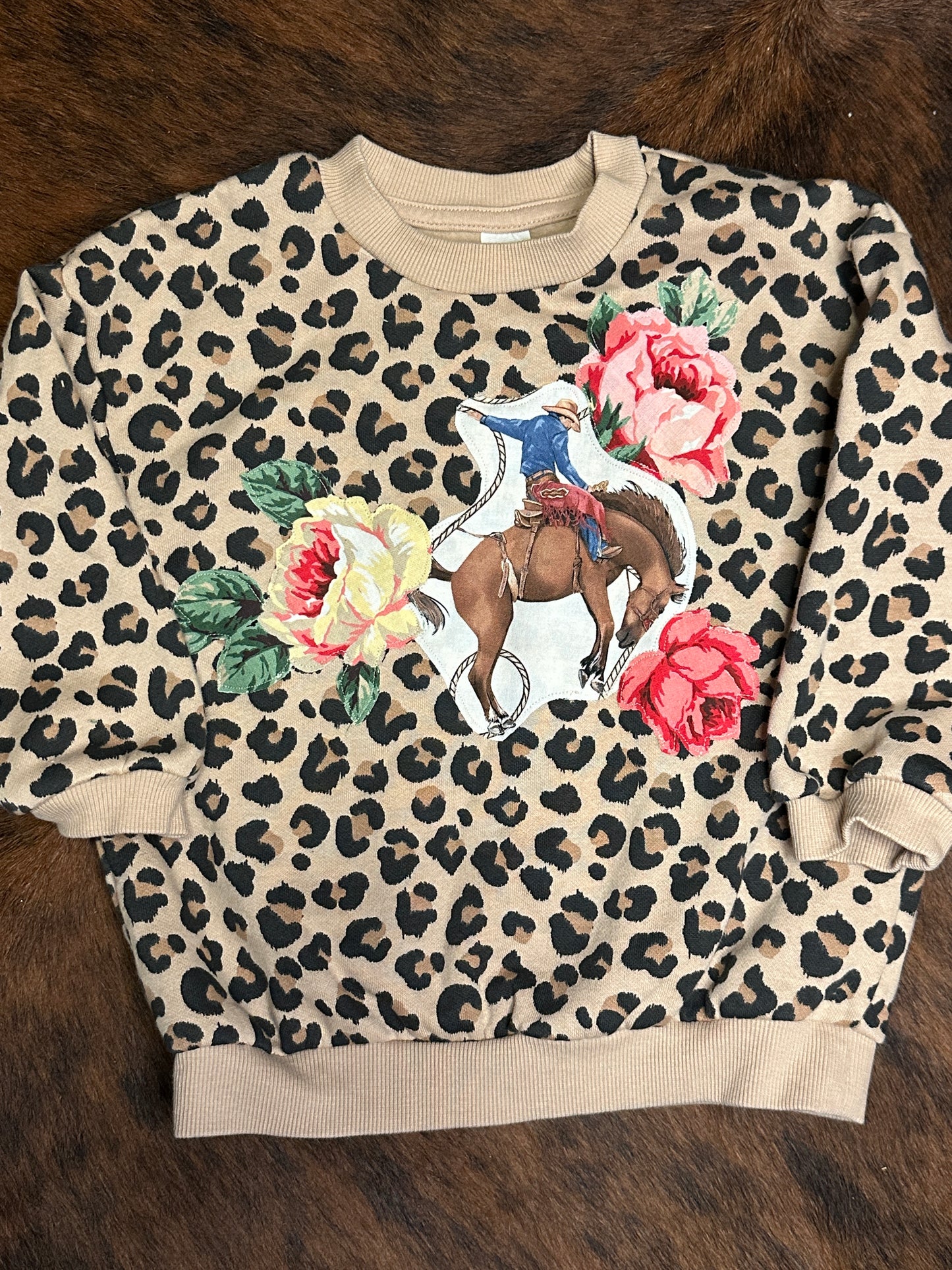 Saddle Bronc Rider and Roses on Leopard, Size 3T.