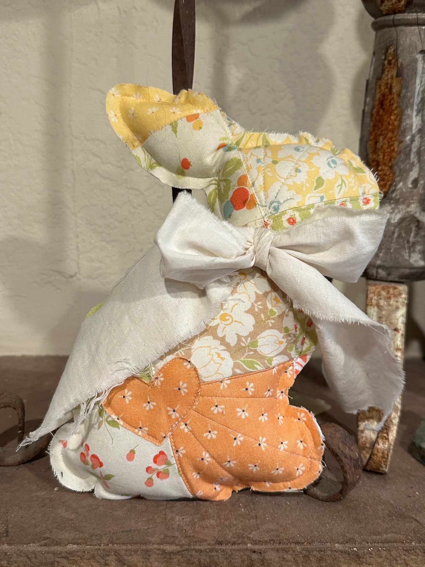 Plush Quilted Spring Easter Bunny with Heart & Bow