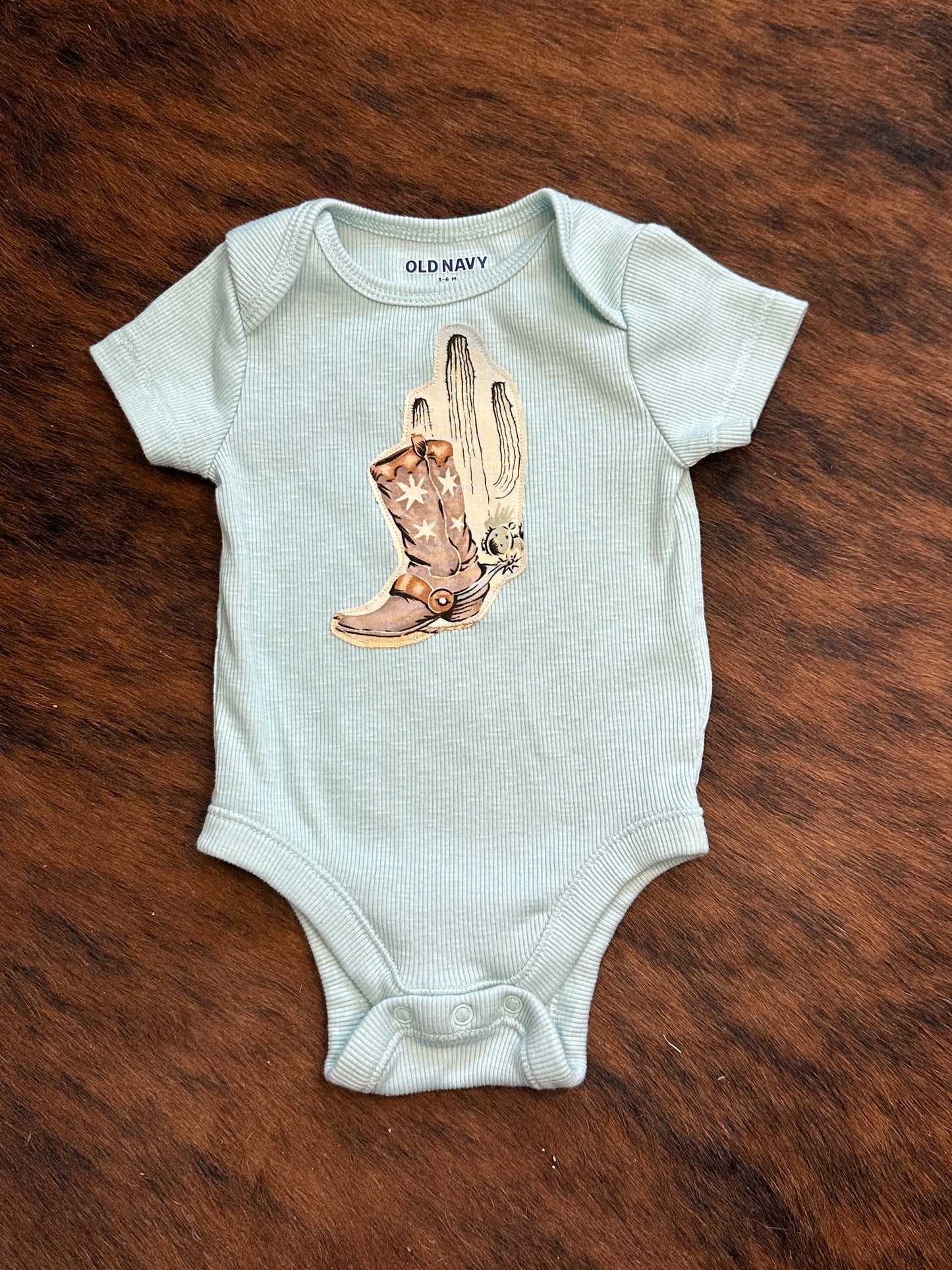 Boot & Cactus on Light Turquoise, Size 3-6 mons.