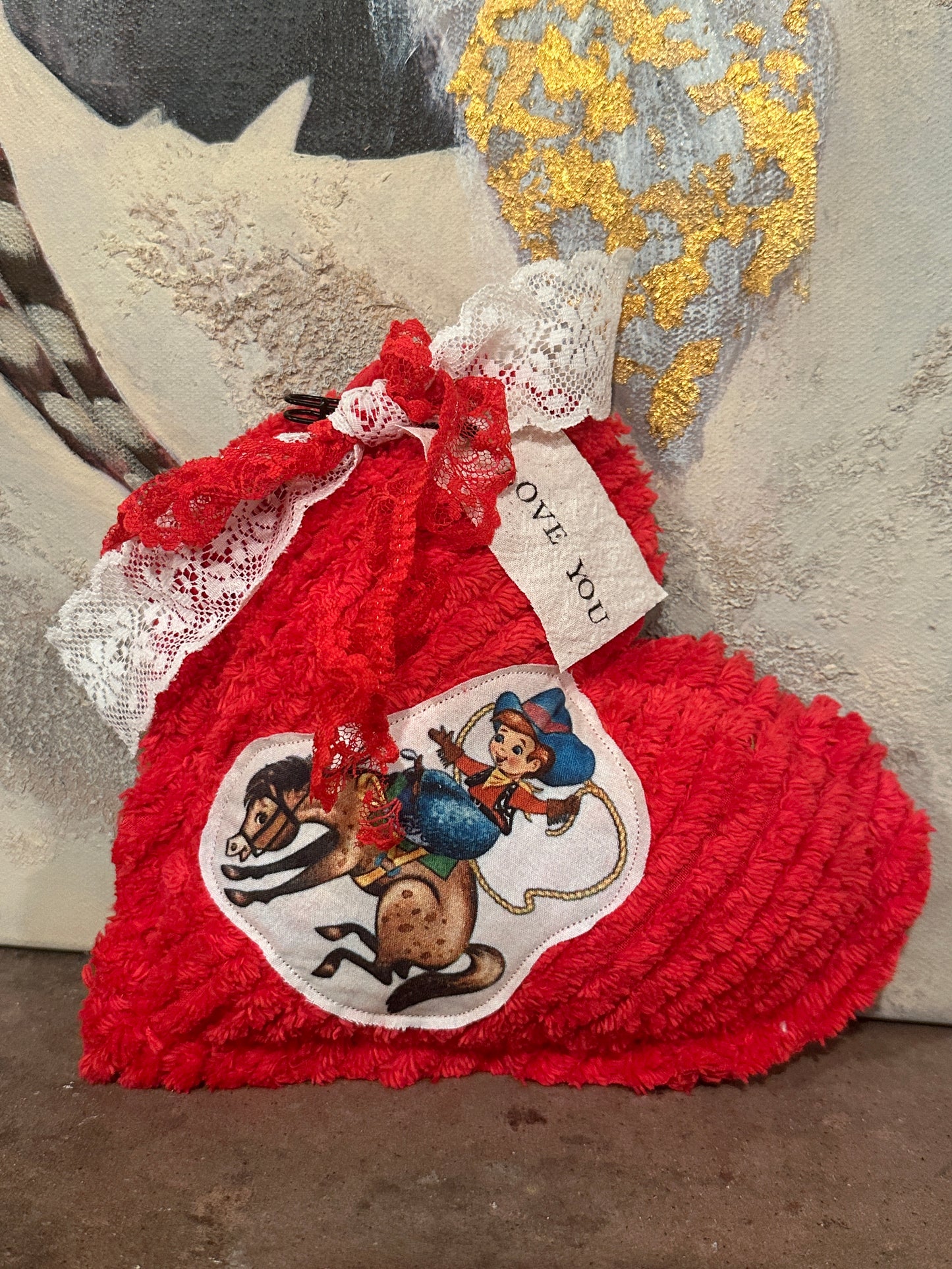 RED Chenille Plushie Cowboy Heart #4