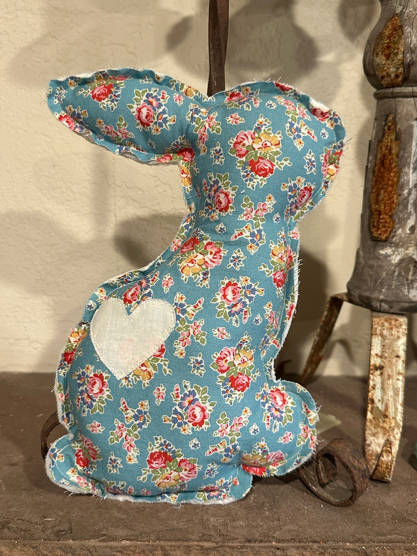 Turquoise & Roses Plush Easter Bunny with Heart