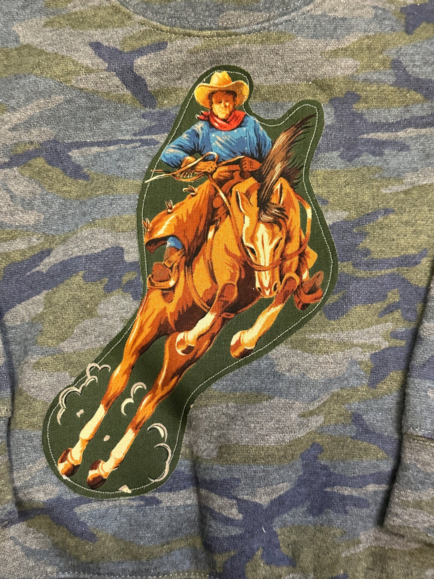Vintage Bronc Rider on Camo, Size 3T