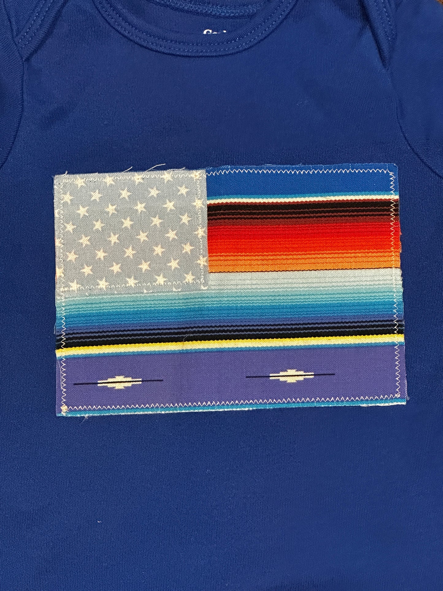 Serape American Flag Royal Blue Onesie, Size 3-6 mons.