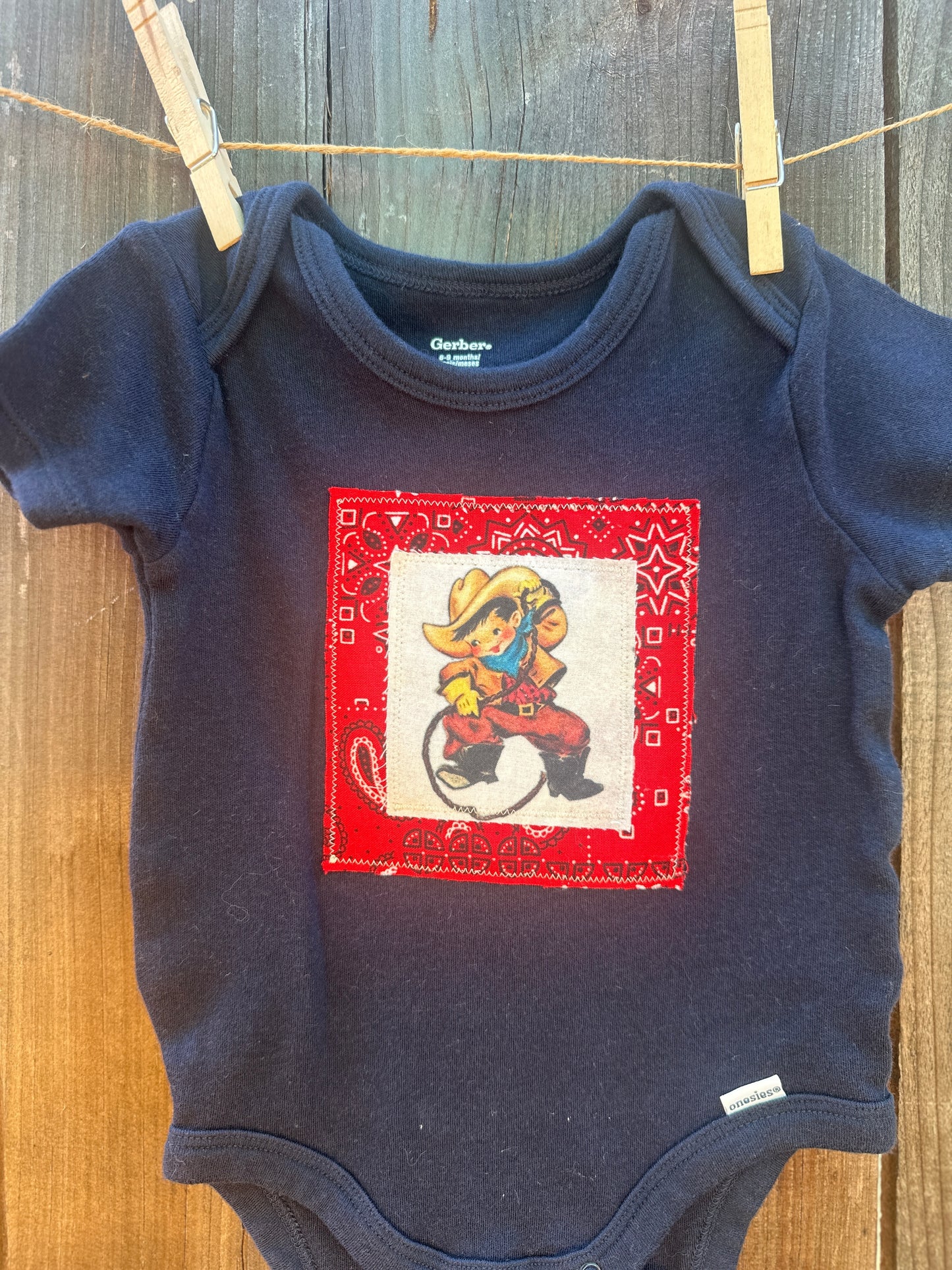 Tiny Wrangler & Red Bandana on Navy, Size 6-9 mons.