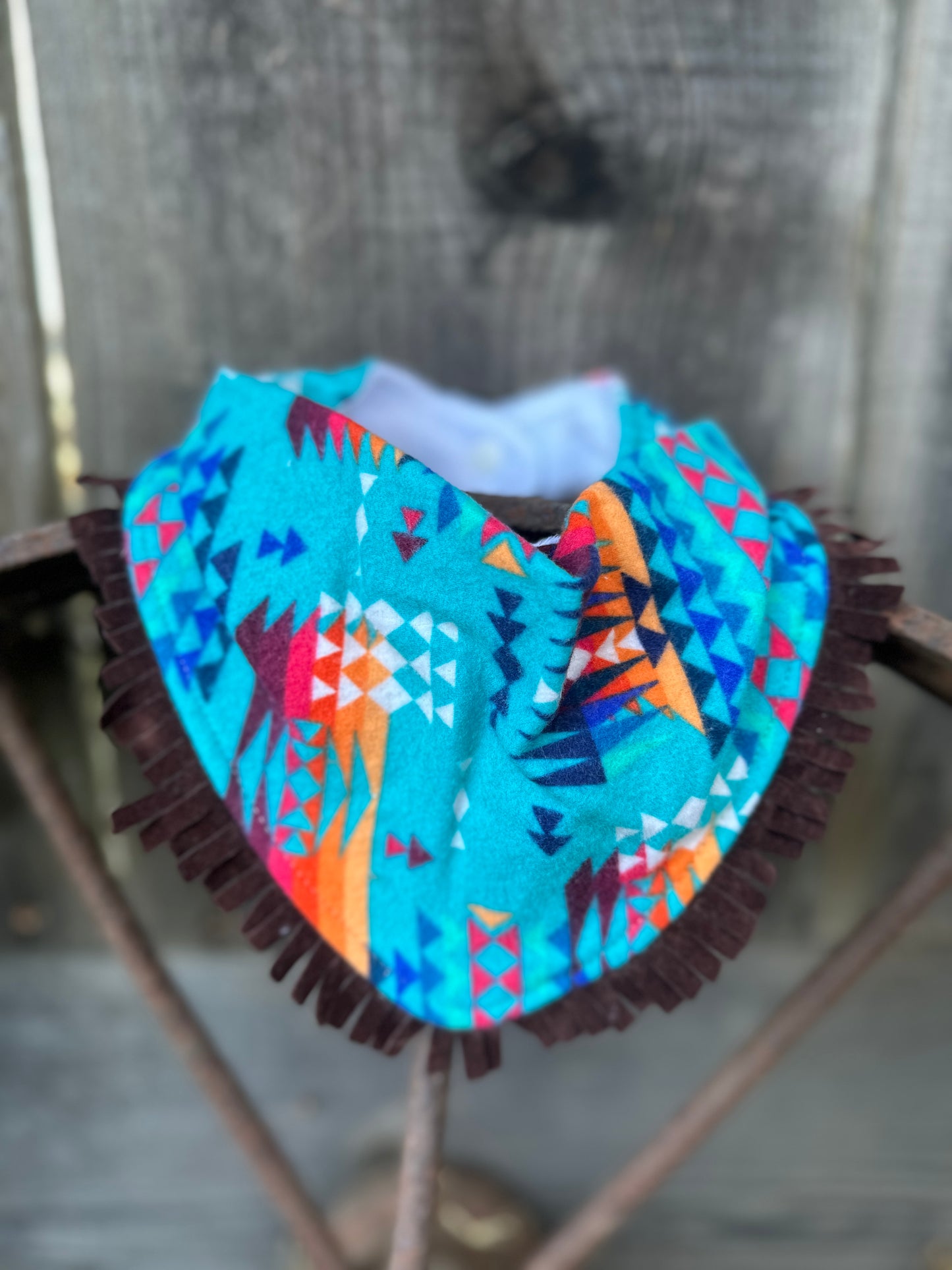 Turquoise Flannel Aztec Bib & Burp Cloth Set