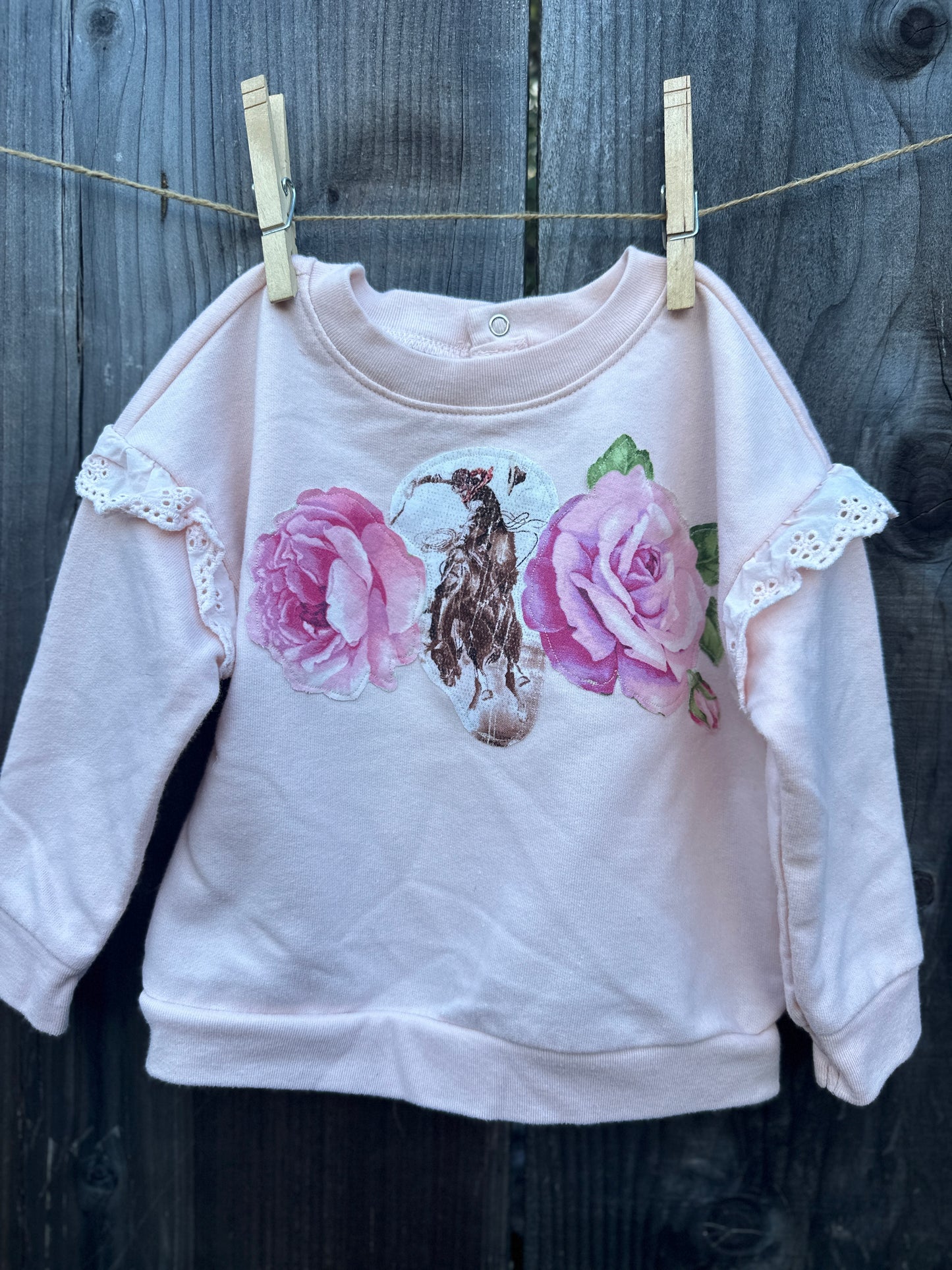 Bronc & Roses Eyelet Sweatshirt, size 12 mons.