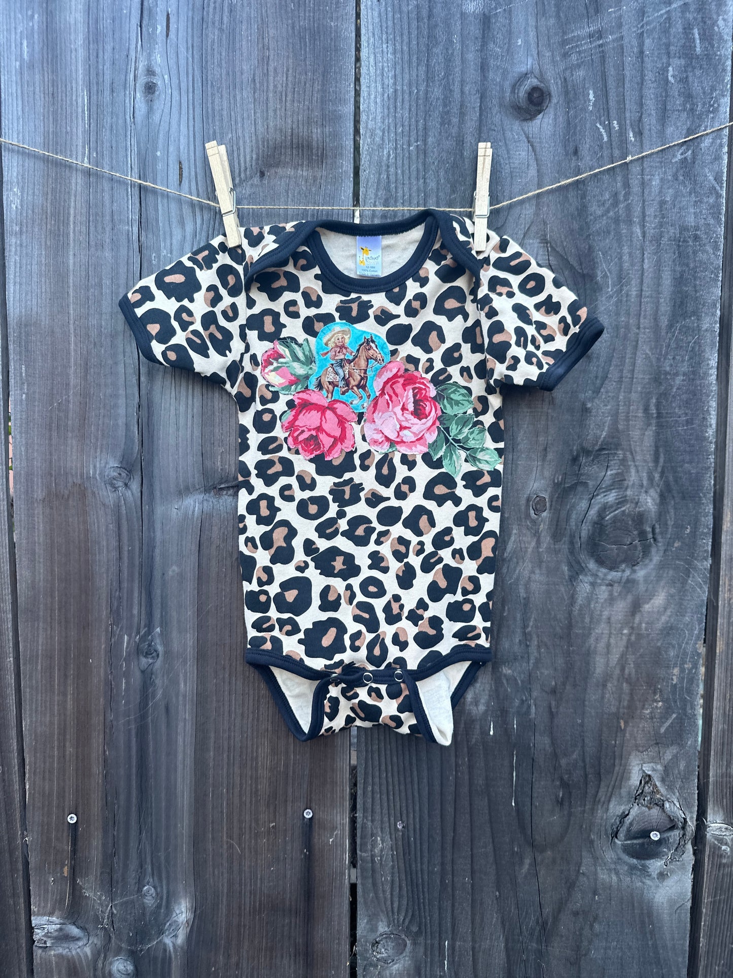 Leopard Cowgirl and Roses Onesie, Size 12-18 mons.