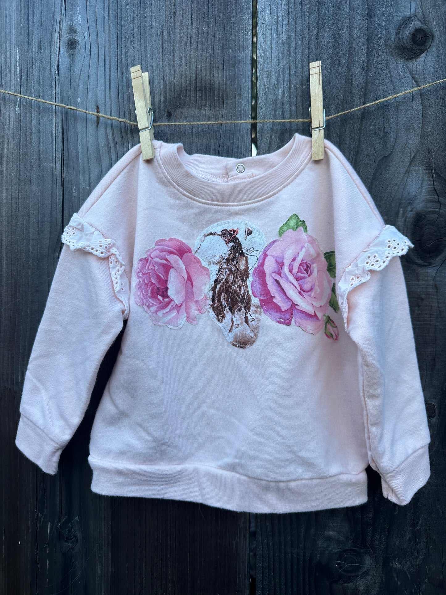 Bronc & Roses Eyelet Sweatshirt, size 12 mons.