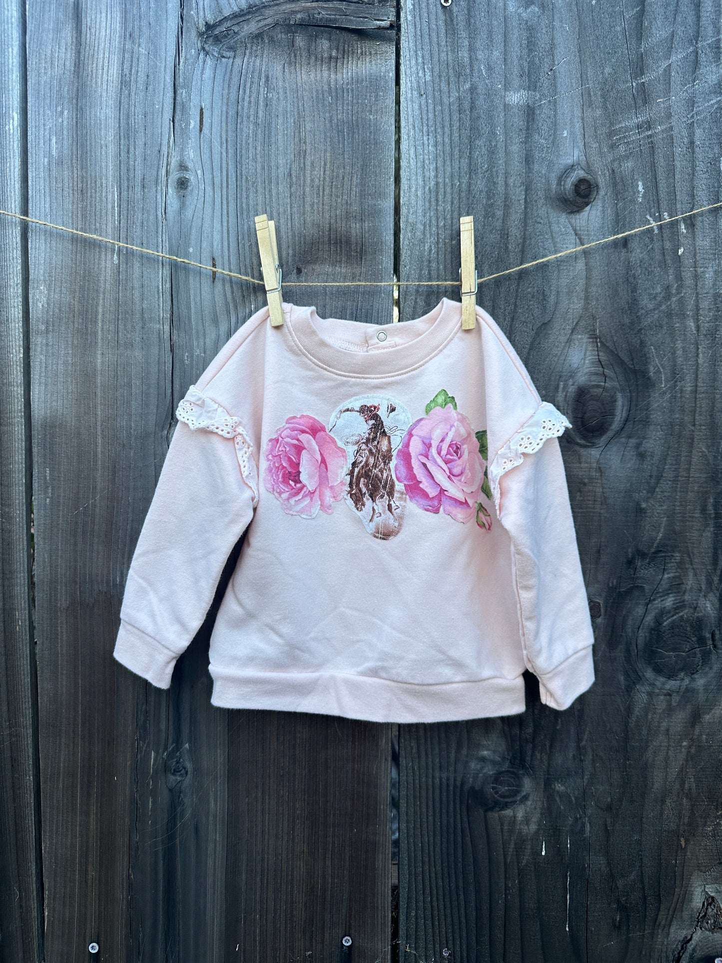Bronc & Roses Eyelet Sweatshirt, size 12 mons.