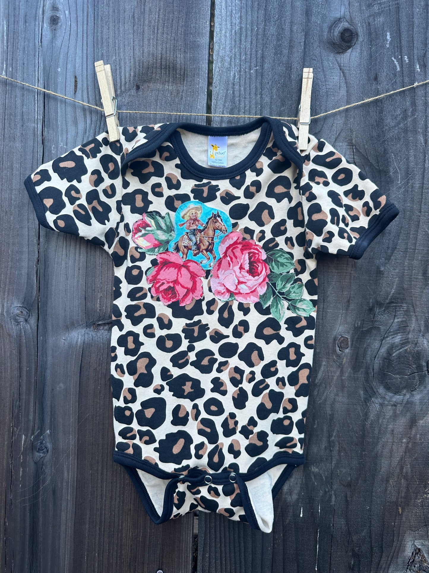 Leopard Cowgirl and Roses Onesie, Size 12-18 mons.