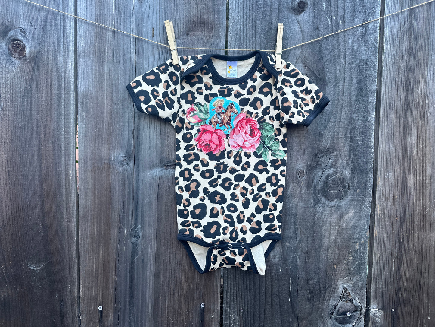 Leopard Cowgirl and Roses Onesie, Size 12-18 mons.