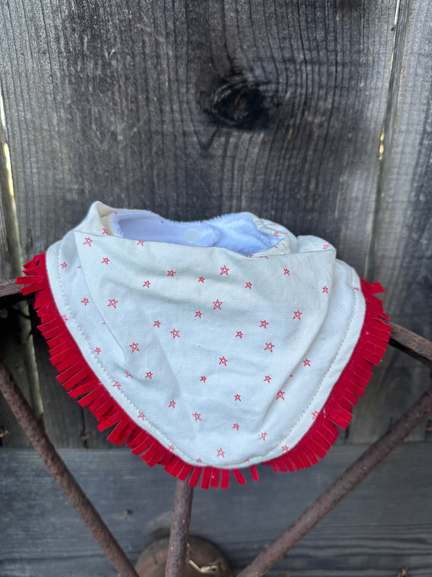 Red Stars and Fringe Buckaroo Baby Bib