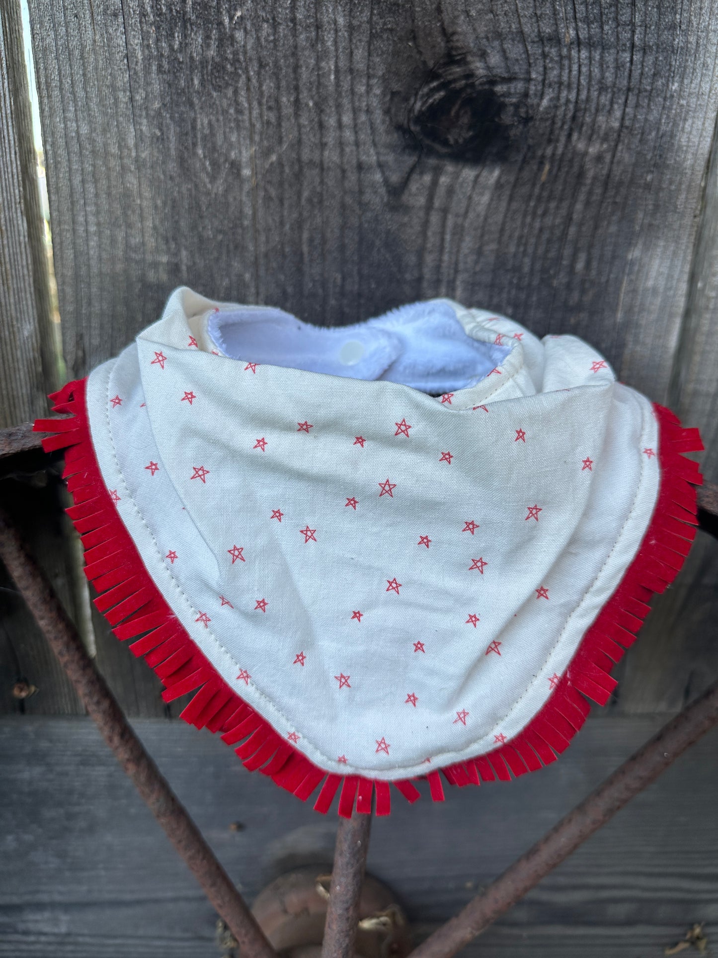 Red Stars and Fringe Buckaroo Baby Bib