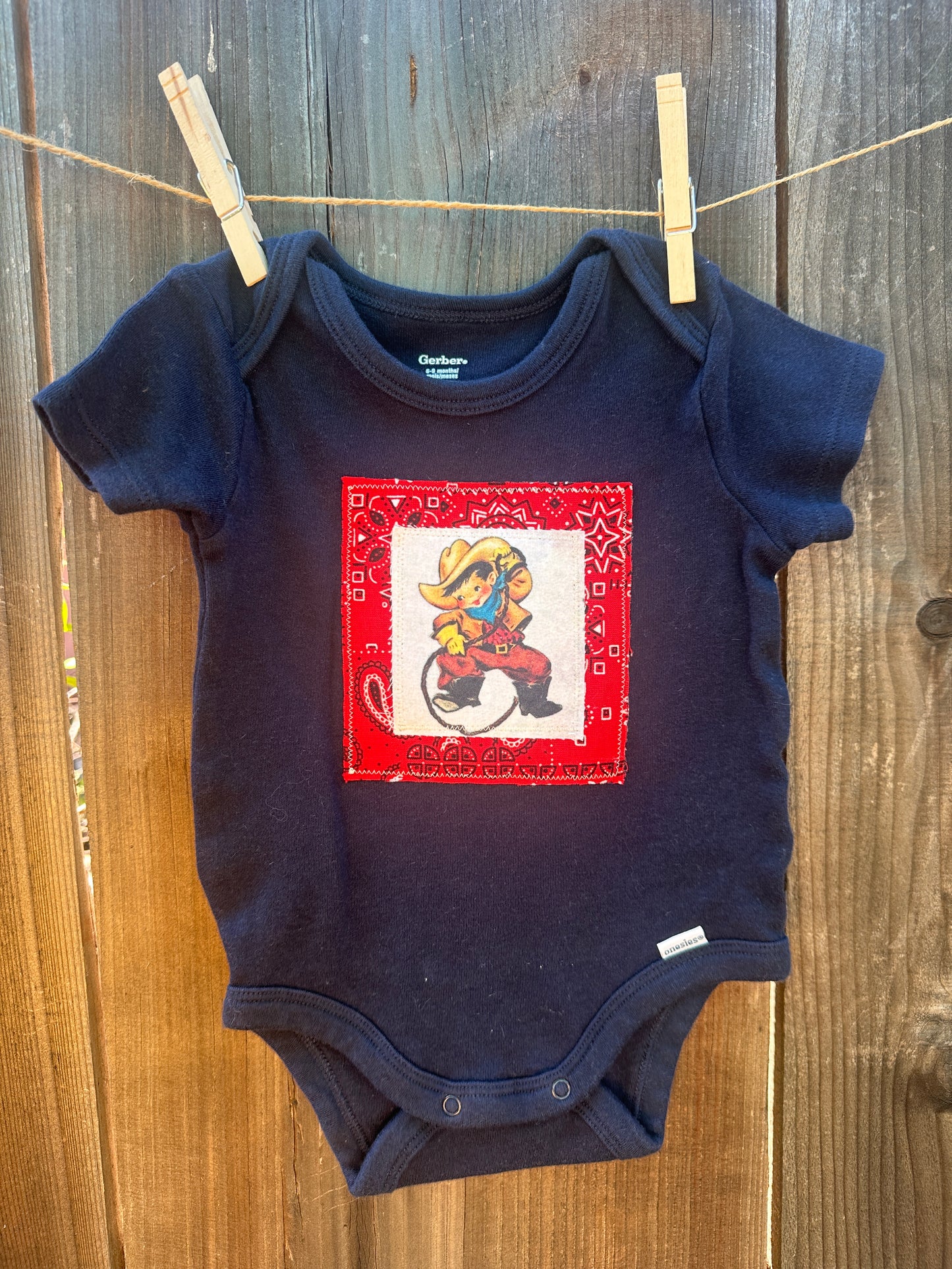 Tiny Wrangler & Red Bandana on Navy, Size 6-9 mons.