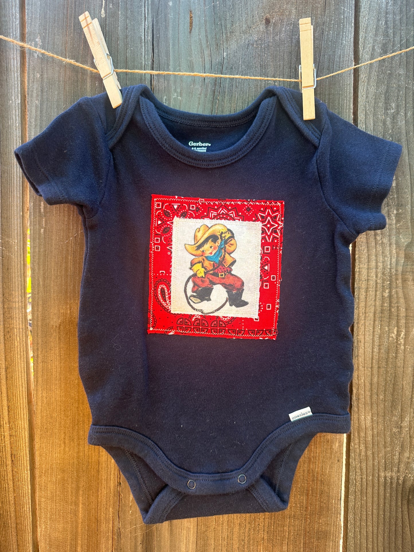Tiny Wrangler & Red Bandana on Navy, Size 6-9 mons.