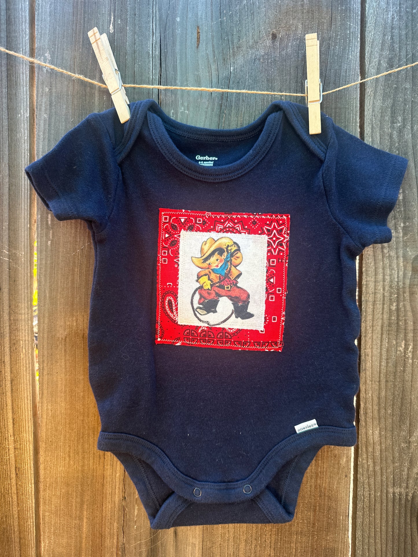 Tiny Wrangler & Red Bandana on Navy, Size 6-9 mons.