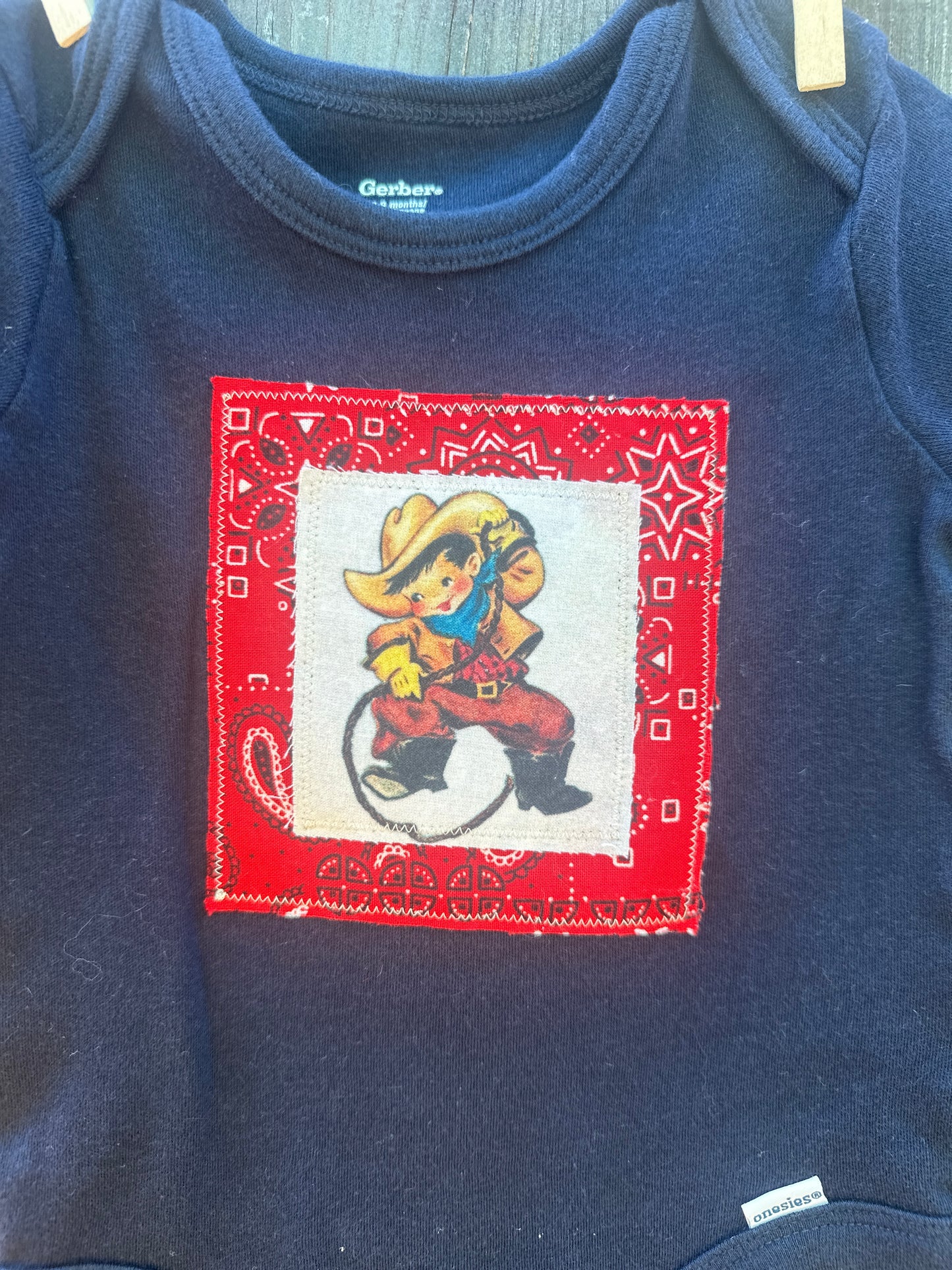 Tiny Wrangler & Red Bandana on Navy, Size 6-9 mons.