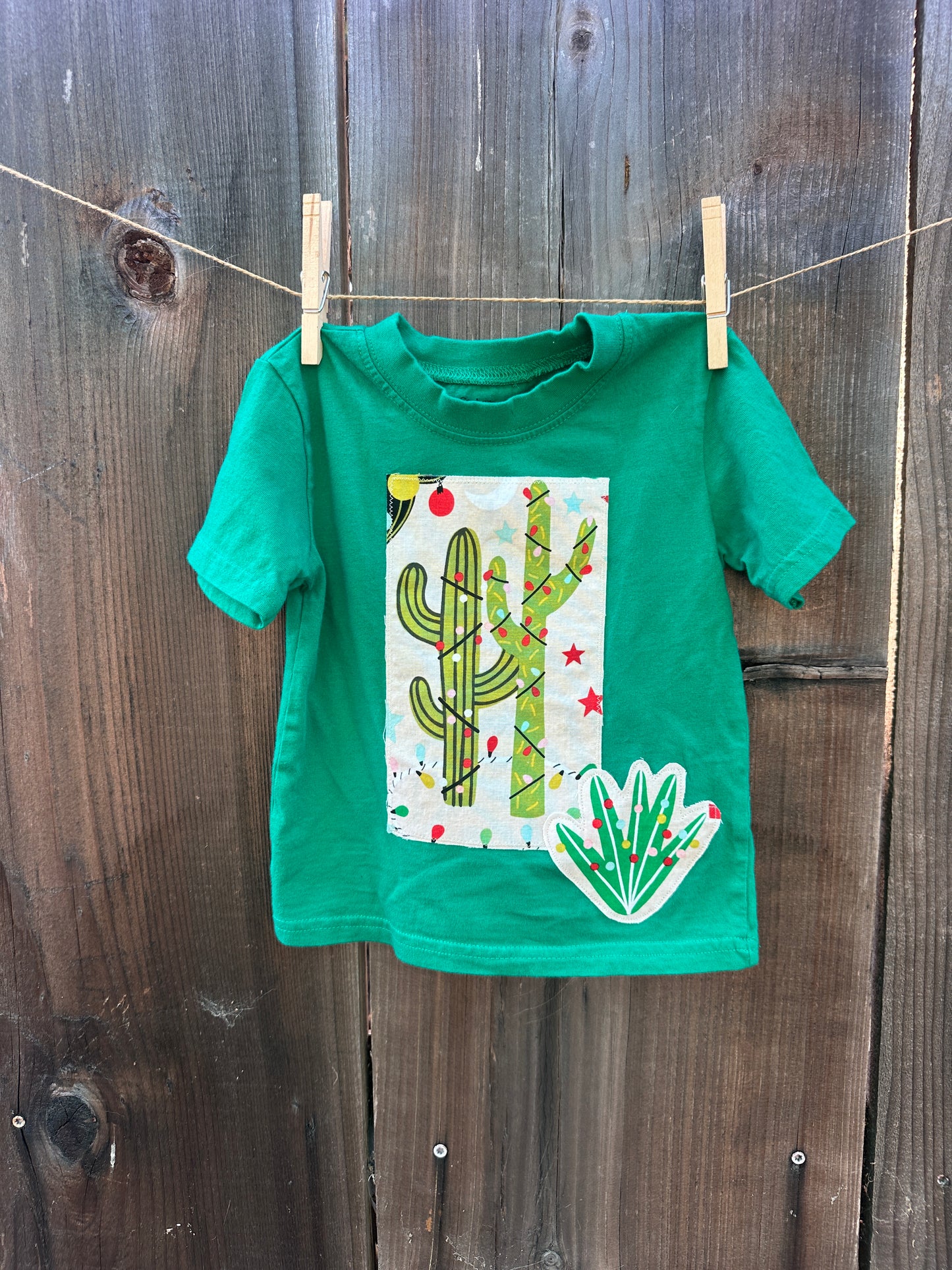 Christmas Cactus on Green Tee, Size 2T