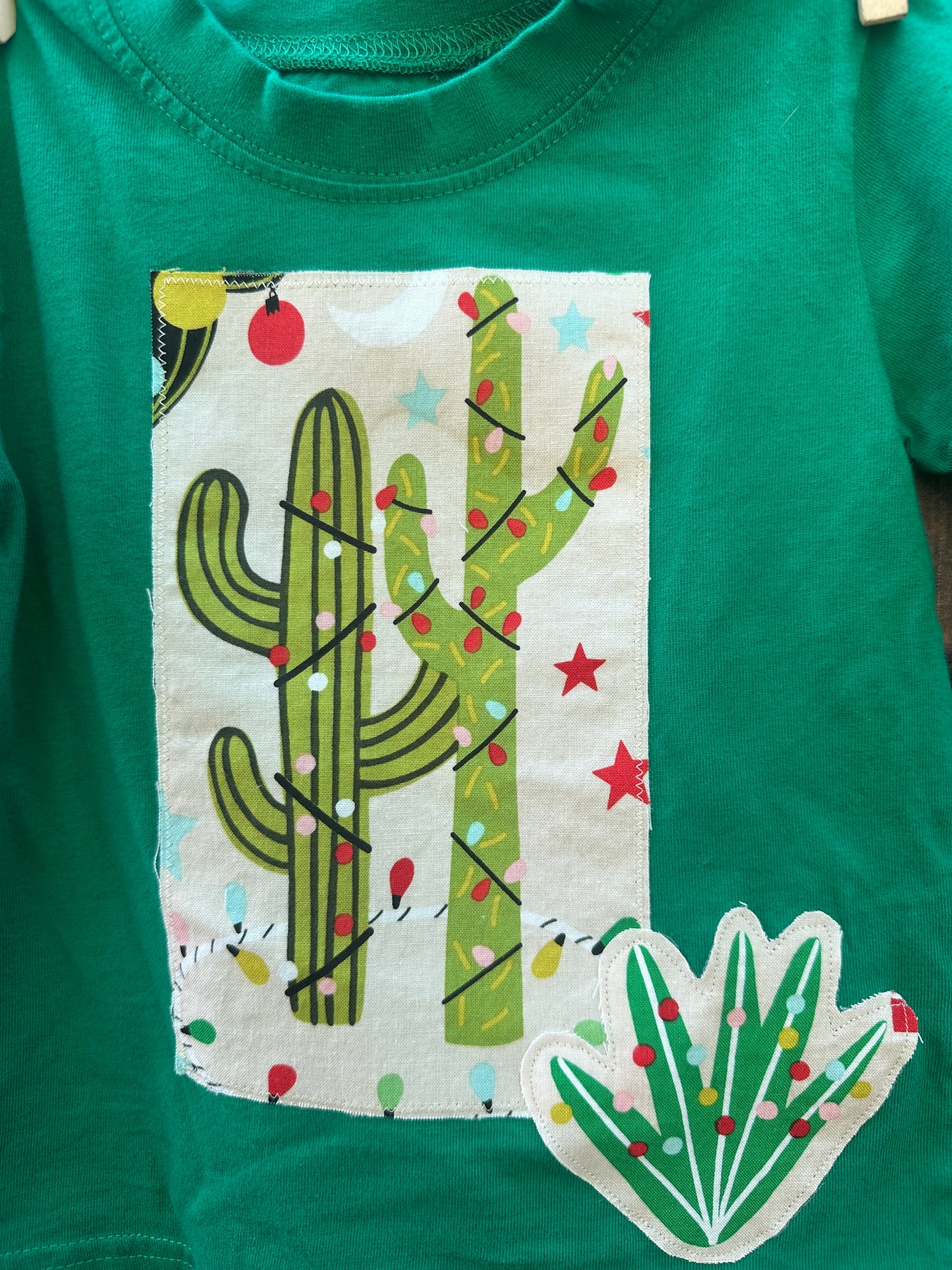 Christmas Cactus on Green Tee, Size 2T