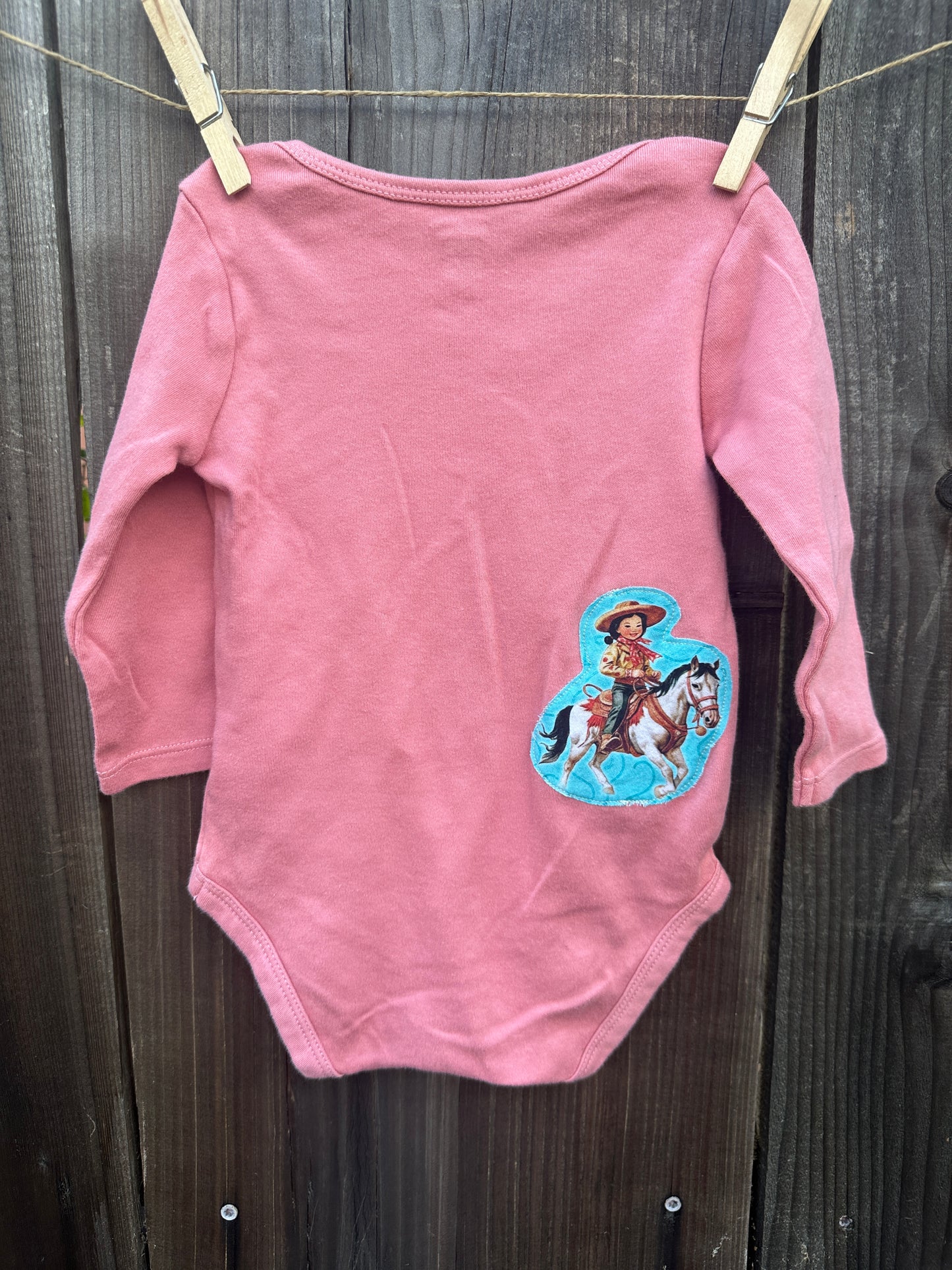 Turquoise Cowgirl & Rose on Pink, Size 3-6 mons.
