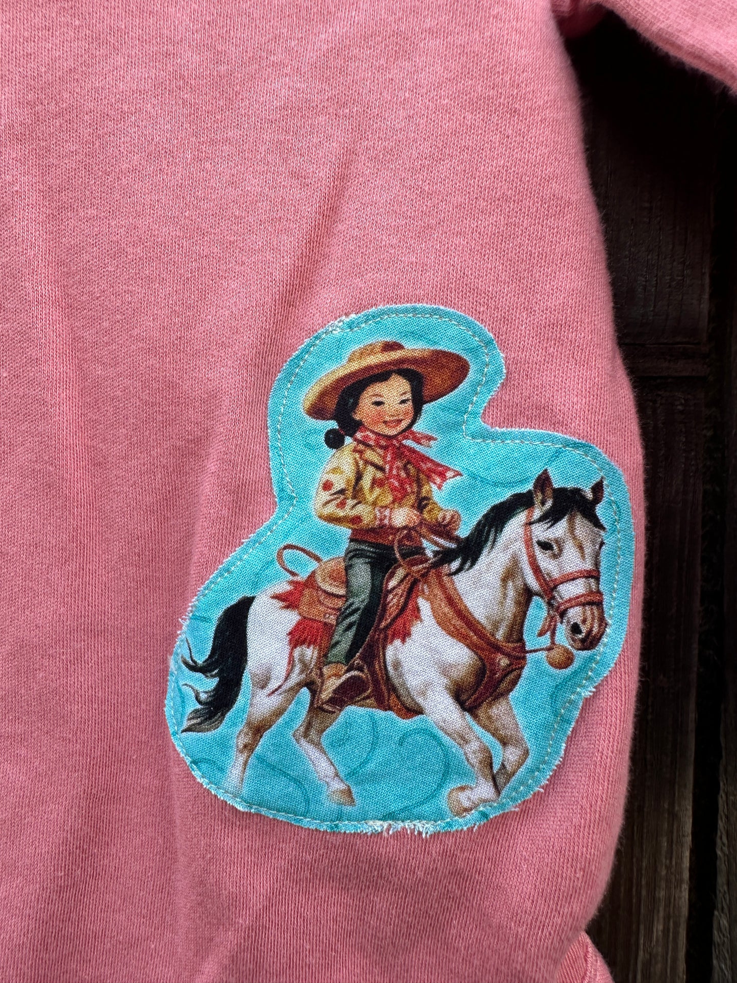 Turquoise Cowgirl & Rose on Pink, Size 3-6 mons.